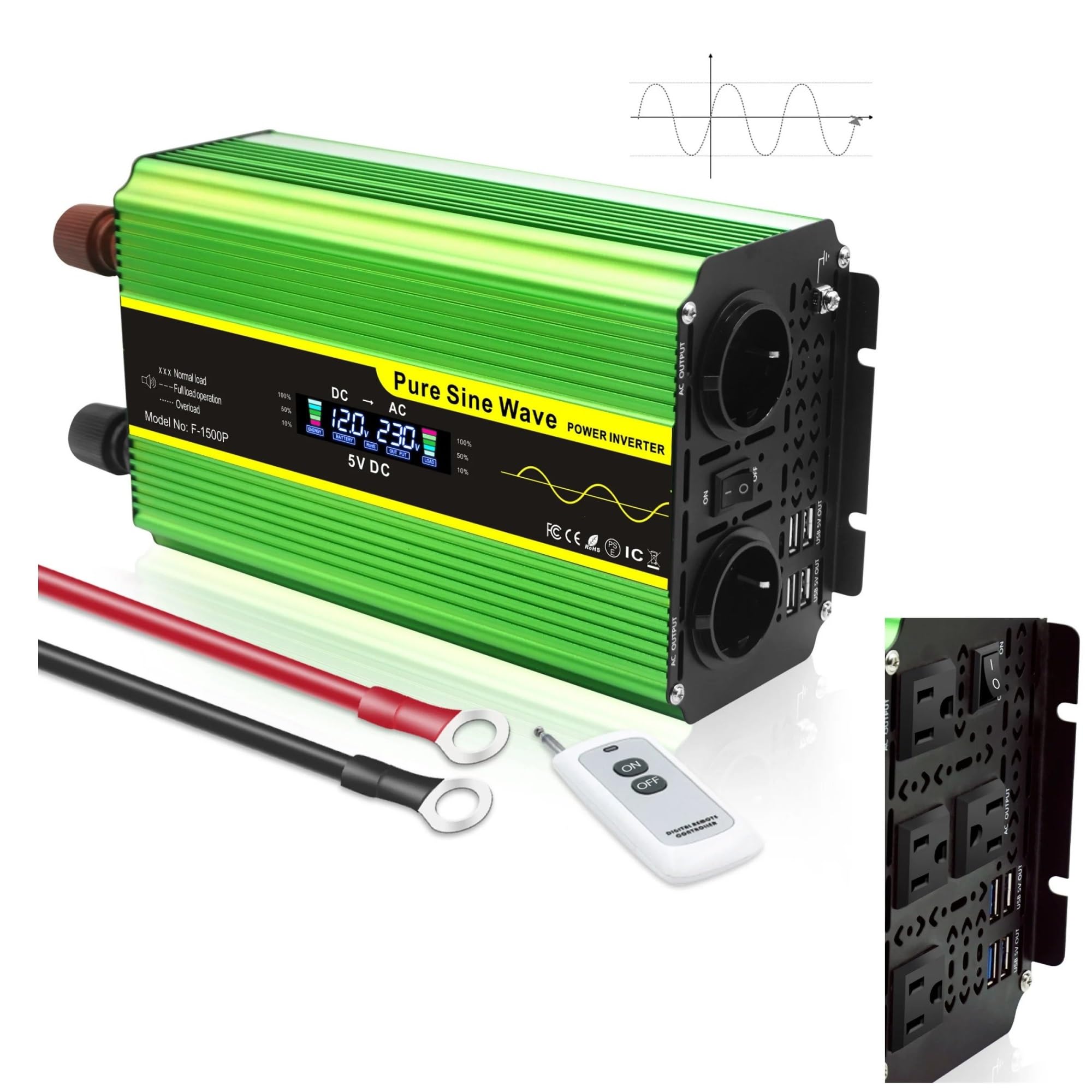 Power Inverter Per Sistemi Generazione Energia Domestica LCD Per Inverter A Onda Sinusoidale Pura DC12V AC 110V/220V Invertitore Potenza Inverter Professionali Invertitore(12V,220-240V EU SOCKET_6000W