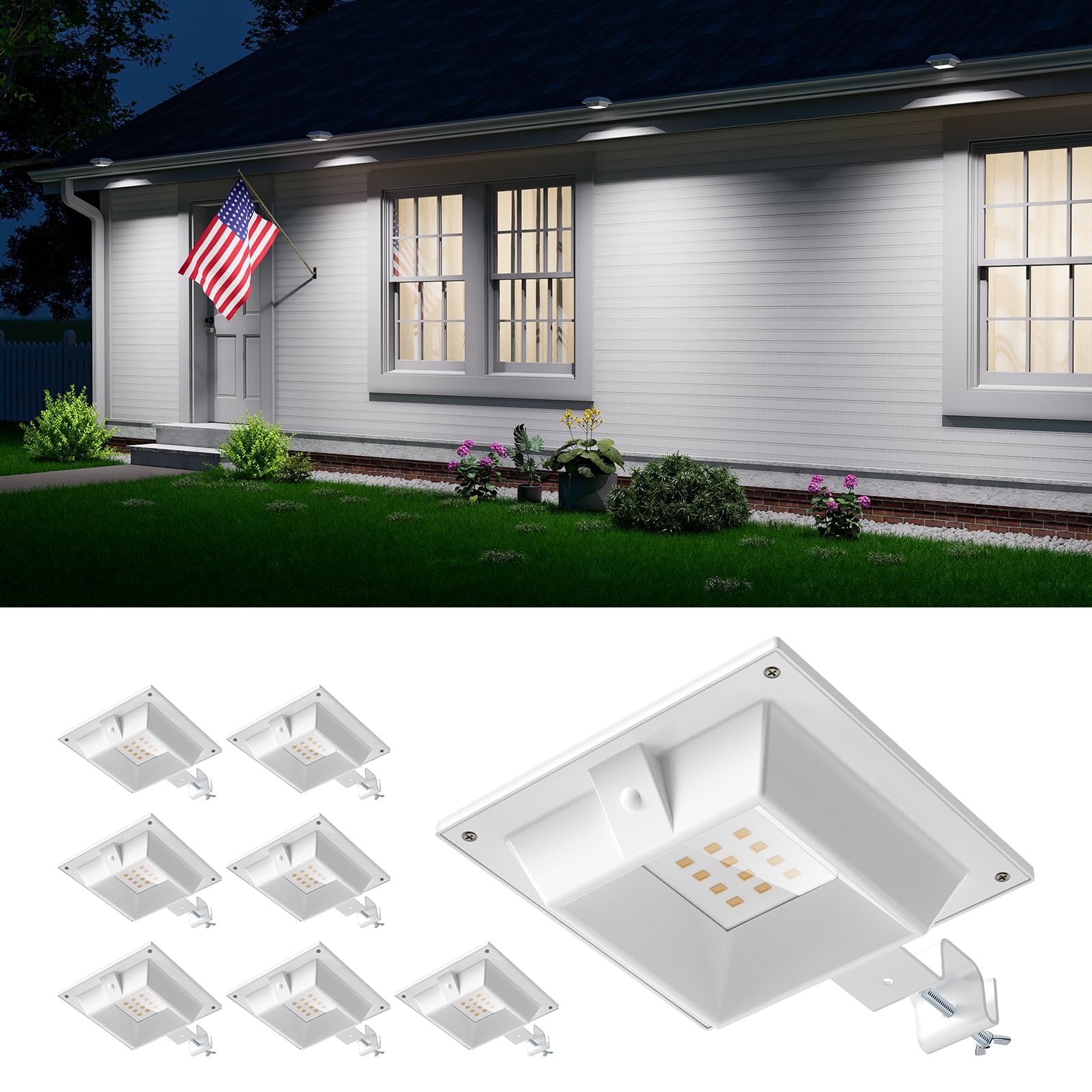 FALOVE 8 Pack Cool White Solar Power Gutter Mount Lights Outdoor Waterproof
