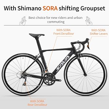 SAVADECK Carbon Road Bike for Beginners - Adult Racing Bicycle with Shimano SORA 18-Speed, Lightweight Carbon Fiber Frame & Fork, Double V-Brake