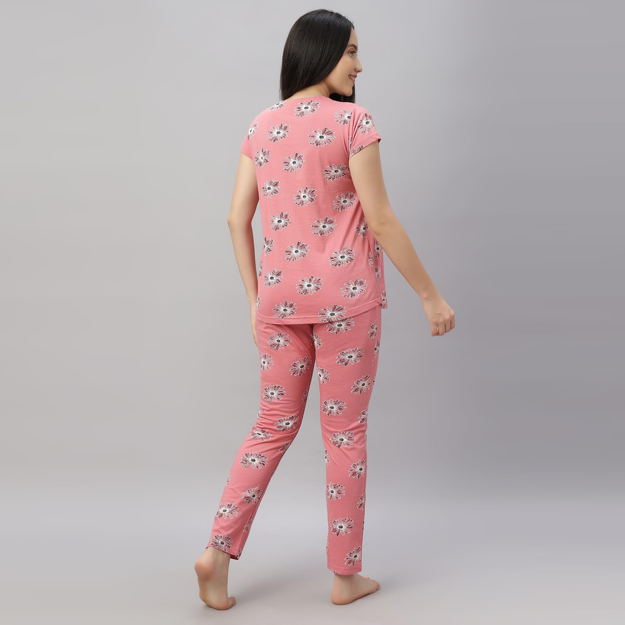 DZZO New Women's Cotton Printed Maternity Night Suit | Comfortable Feeding Night Dress | Soft & Breathable Nursing Pajama Set | Color - Peach, Size - M - Image 4 thumbnail