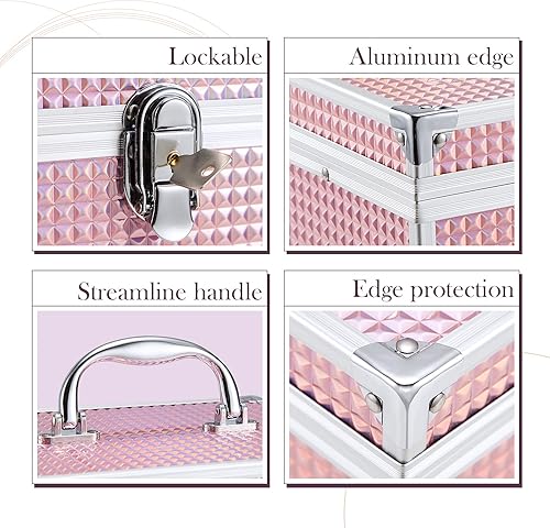 Miniatura 5 de Hododou Caja de maquillaje de joyería para mujer con espejo y bandeja con cerradura para cosméticos estuche de almacenamiento portátil para