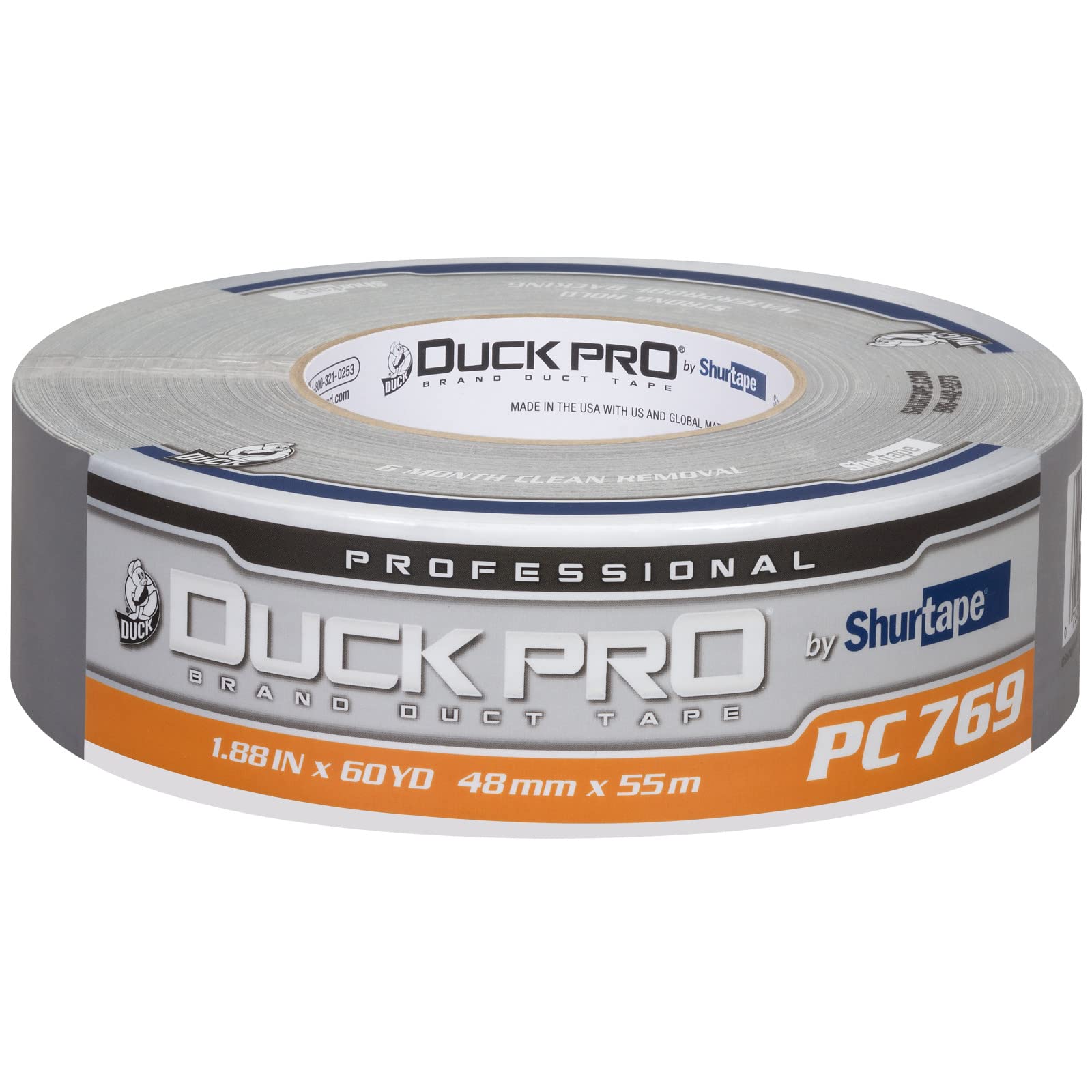 Shurtape Duck Pro 105458 - Nastro adesivo per rimozione pulita per interni/esterni, impacchettamento e riparazione, 48 mm x 54,7 m, 12,2 mm, argento metallizzato, 1 rotolo