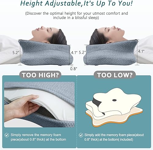 Miniatura 63 de Almohadas de espuma viscoelástica, almohada cervical para aliviar el dolor de cuello y hombros, almohada ergonómica de contorno de cama, suave