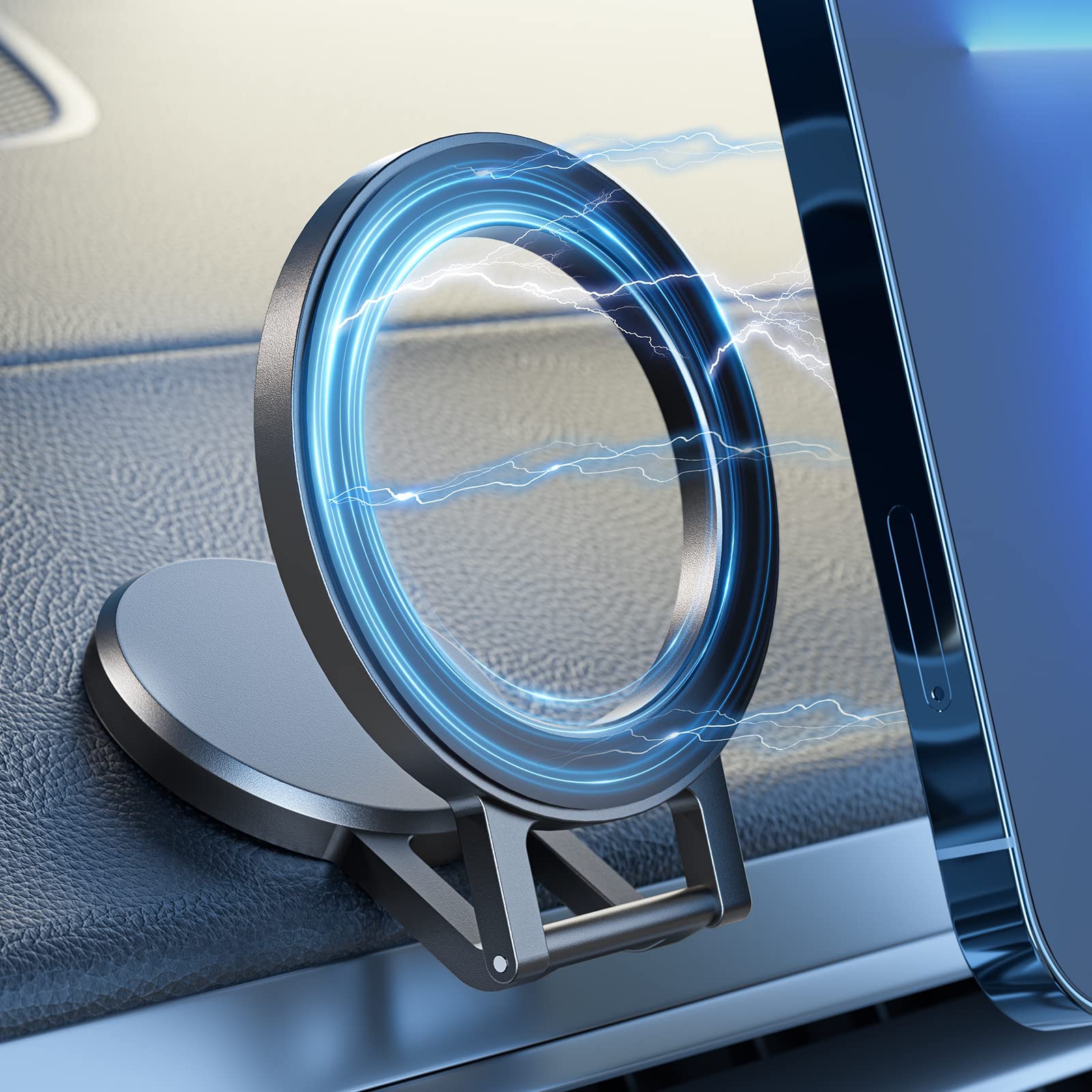 KASTWAVE Car Phone Mount for MagSafe, Magnetic Dashboard Phone Holder for Car, All Metal Design, Fit for Magsafe iPhone 14 13 12 Pro/Max/Mini/Plus MagSafe Case (Grey)