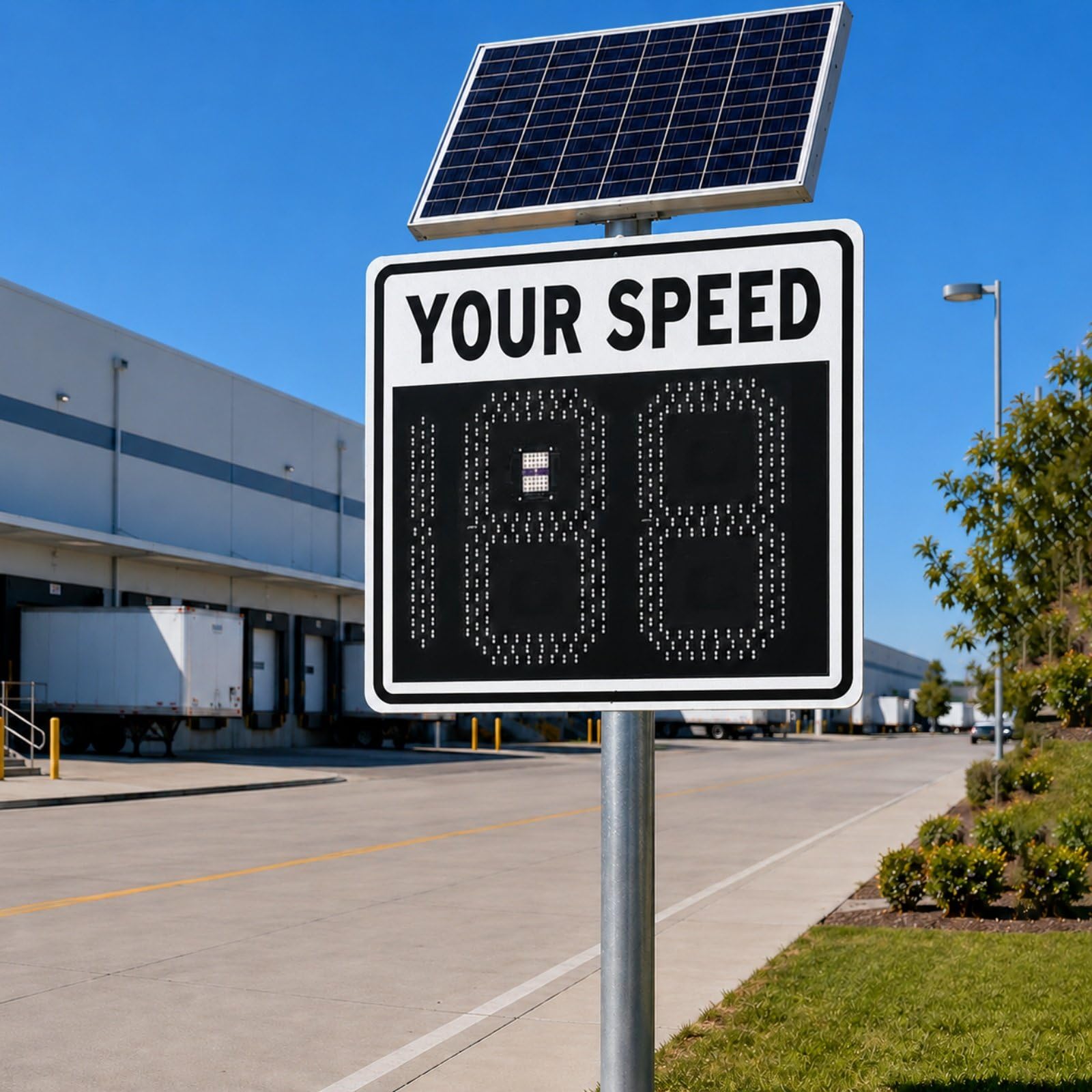 HCAUYNN 24"x24"(24"x27") Vehicle Activated Speed Sign, Solar LED Radar Feedback Display with 2(3) Digit Speed Indicator, Weatherproof for Residential Areas & Logistics Warehouses white-3Digit