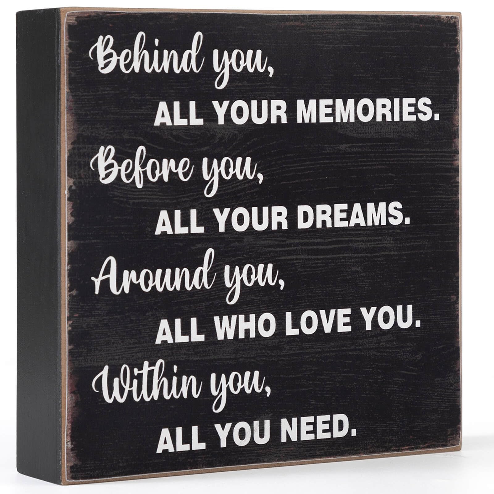 Graduation Decorations Wooden Box Sign - Inspirational Farmhouse Home Desk or Wall Black Decor - Behind You All Your Memories(Black)