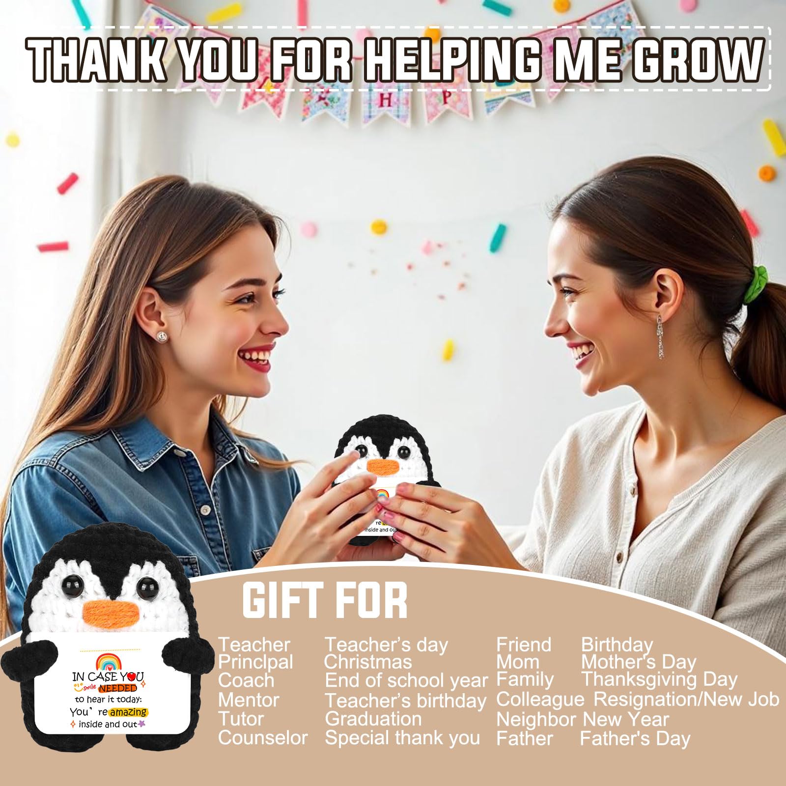 Pingouin de poche amusant de 6,6 cm en peluche émotionnelle avec carte de soutien tricotée en laine de pomme de terre positive, cadeau créatif pour la famille, les amis, encouragement, décoration de