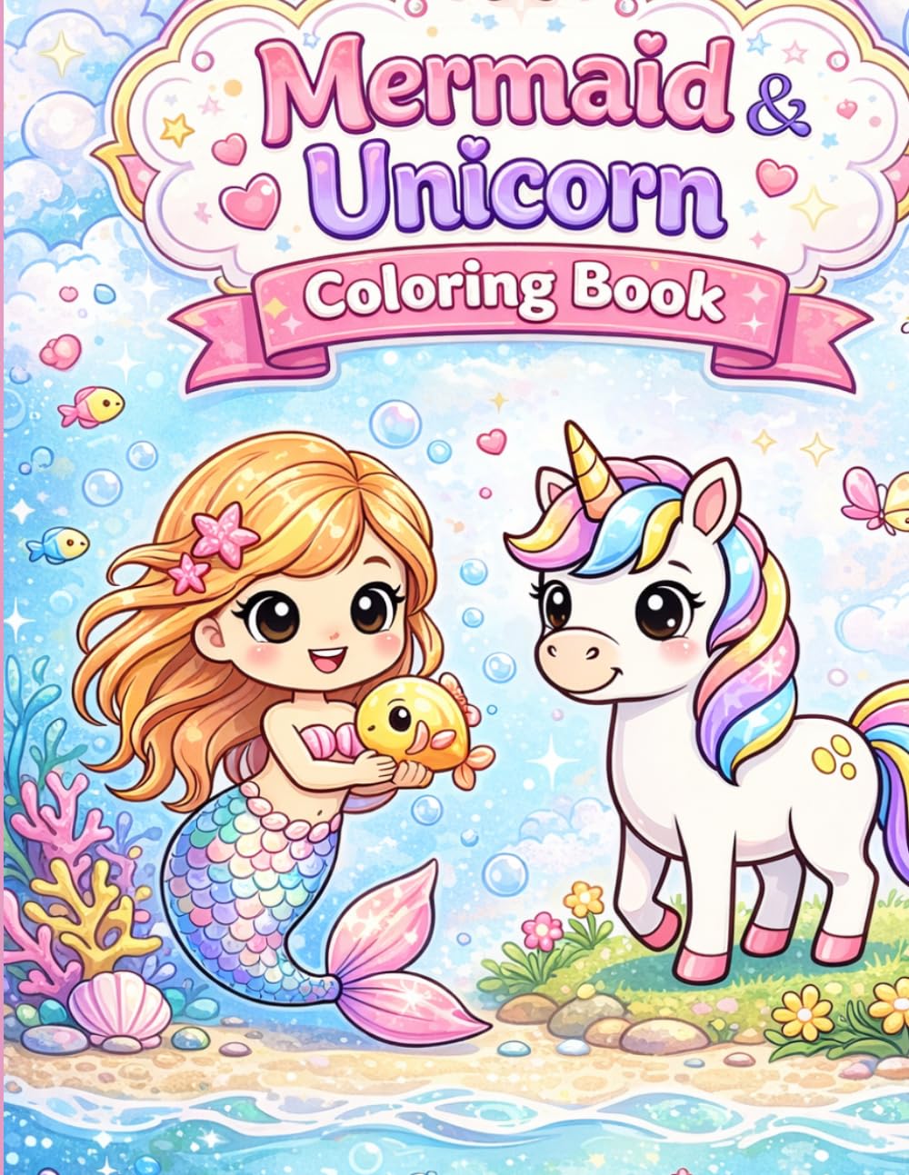 Magical Mermaid & Unicorn Coloring Book for Kids: Fun, Cute & Easy Coloring Pages for Girls Ages 3–8 | Big Simple Designs with Mermaids, Unicorns, Rainbows & Fantasy Friends