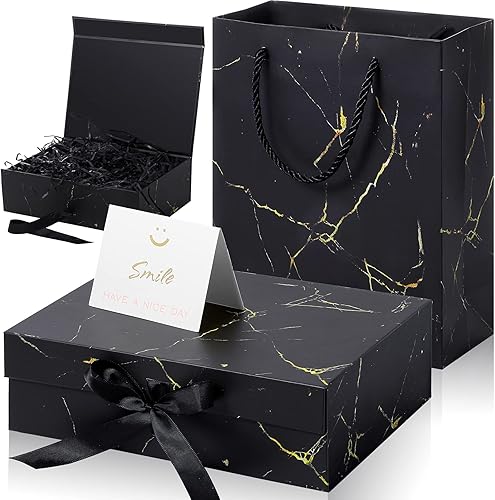 Zonon Caja de regalo con tapa y cinta de 9 x 7 x 3 pulgadas, caja de embalaje de lujo, tarjeta de felicitación y papel de seda para boda,