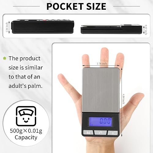 Miniatura 2 de COOKPORTS Báscula digital de bolsillo, mini báscula portátil de gramos, 6 unidades de pesaje de gramos con cubierta de calculadora, báscula