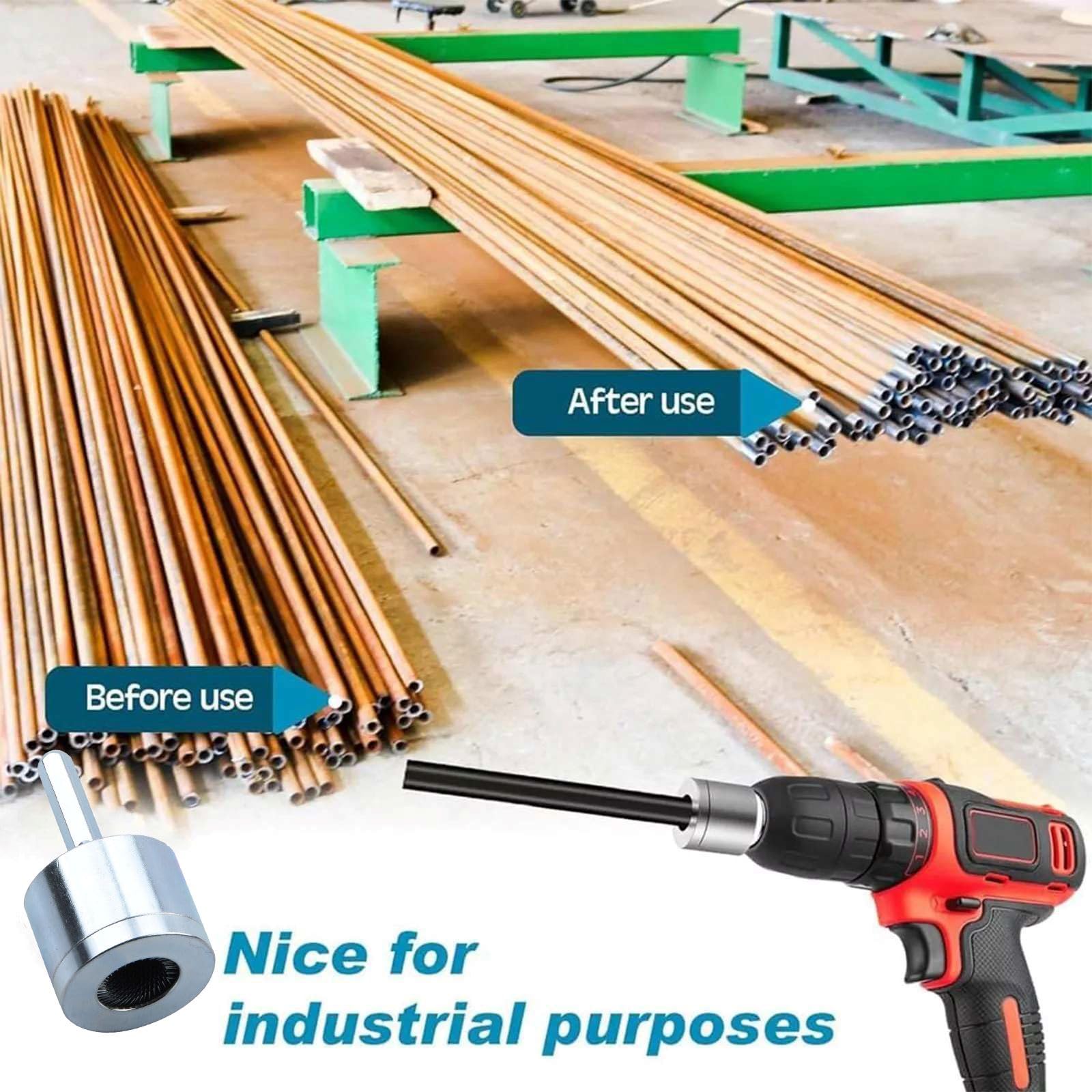 Pipe Tube Cleaner for Power Drill, Full-Metal Cleaner Brush for Drill Power 1/4 inch Shank