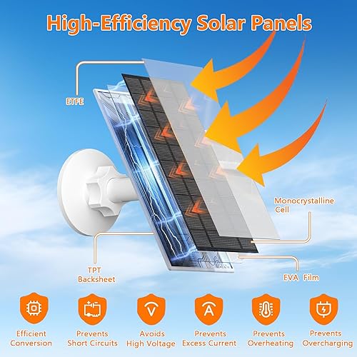 Vista 4 de Zivif Panel solar de 7 W compatible con EufyCam, cargador solar con puerto USB-C y micro USB para cámara de batería recargable de 5 V, impermeable