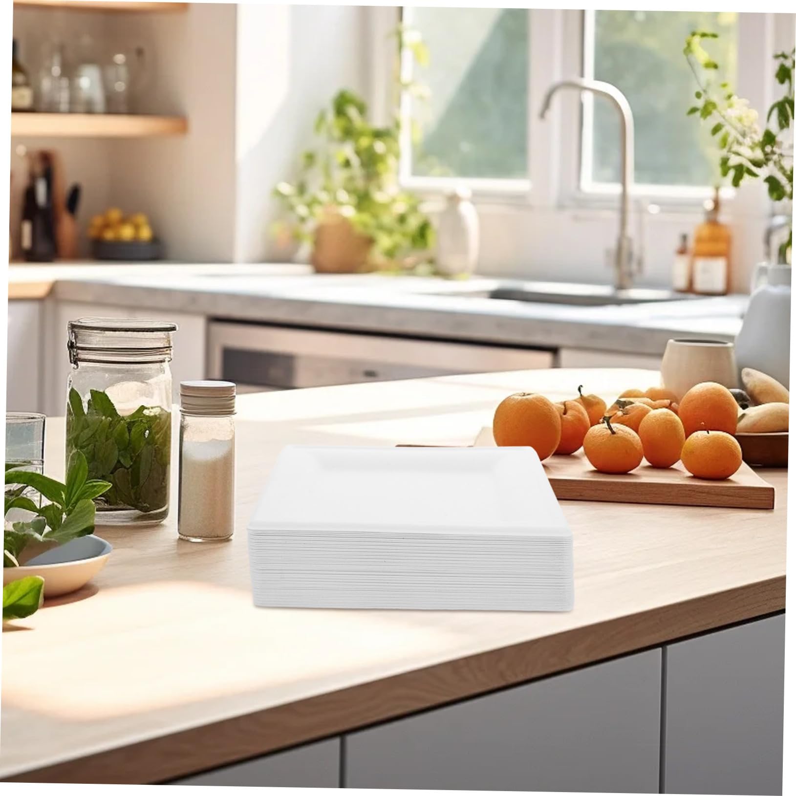 Assiette en Carton Jetable 50 Pièces Blanche 8 Pouces, Forme Moderne
