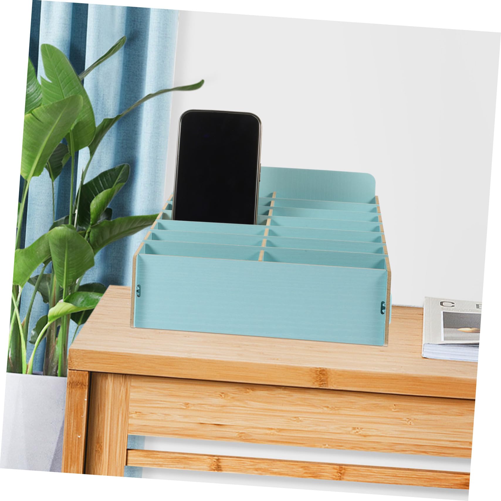 TOPBATHY Caja de Almacenamiento de Teléfonos Celulares Múltiples Compartimentos de Madera y Organización Soporte Resistente para Aula para Escritorio