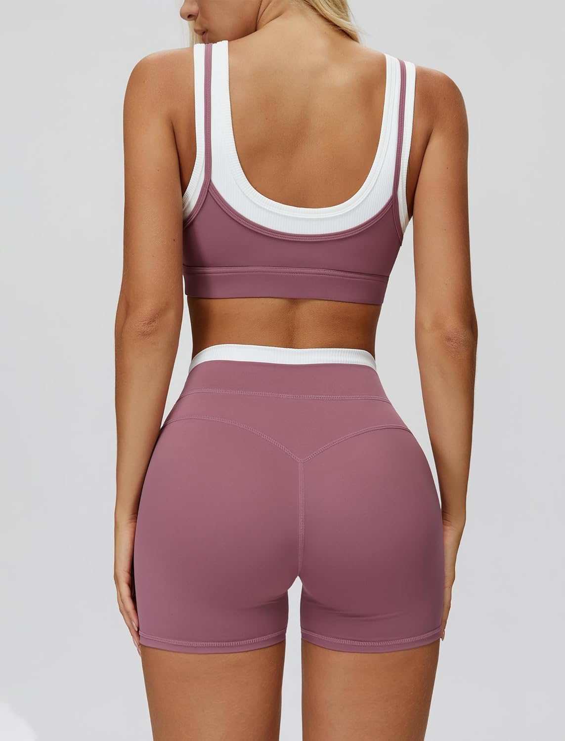 Two Piece Workout Sets for Women Square Neck Sports Bra and Scrunch Butt Lifting Shorts Gym Yoga Active Wear Outfits