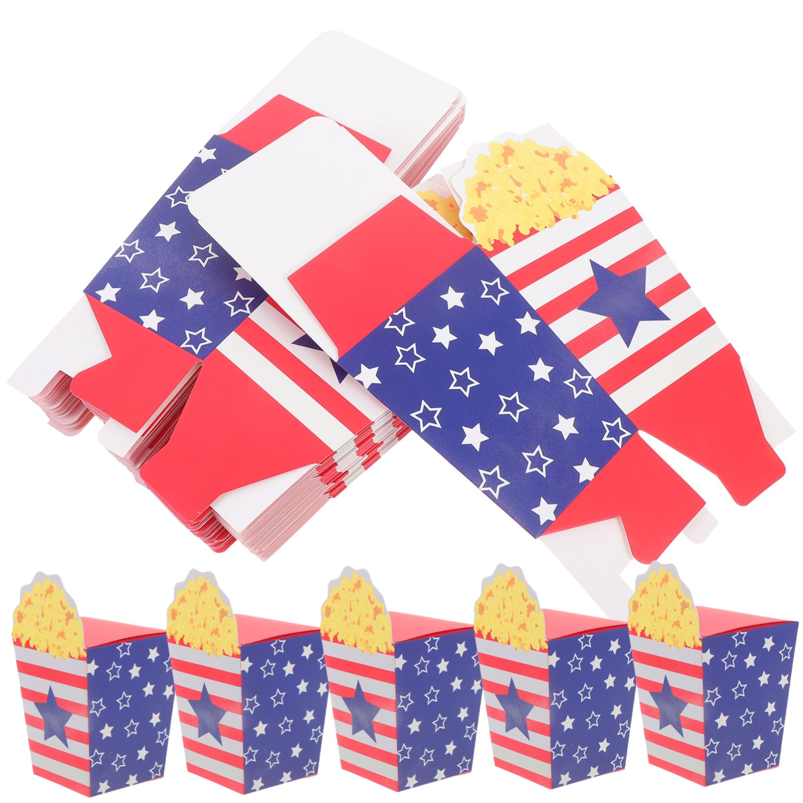 VICASKY 150 Stck. Teiliges Popcorn Boxen aus Papier Independence Day Design Faltbare Candy Container Bunte Party Popcorn Behälter für Snacks und Süßigkeiten