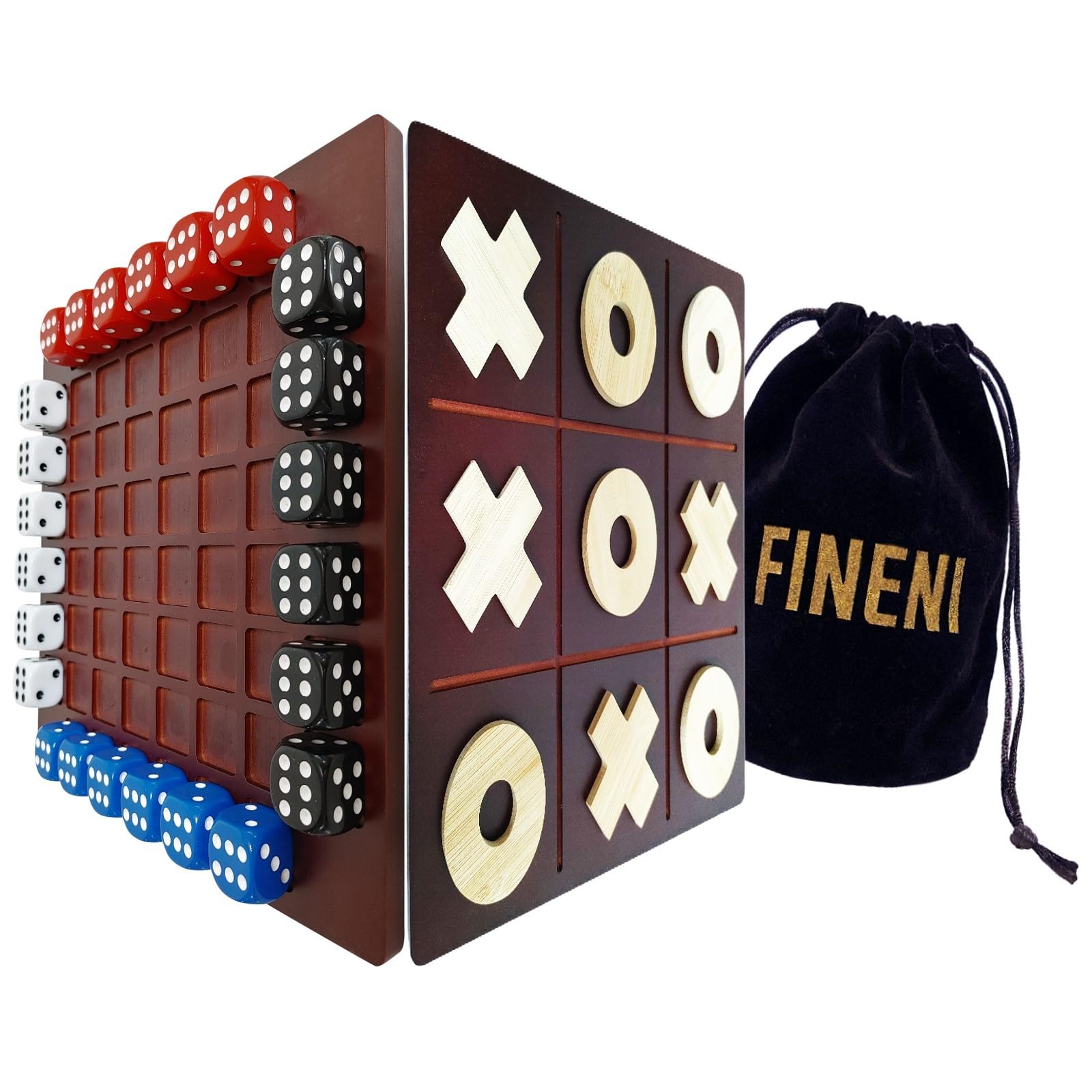 Dice Battle & TicTacToe Brettspiel-Set, langlebig, dunkel gefärbte Holz-Couchtischspiele für Erwachsene, Bar-Brettspiel, Indoor-Tischspiel und 2-4 Spieler, Holz-Tischplattenspiele (TDB-4BD)