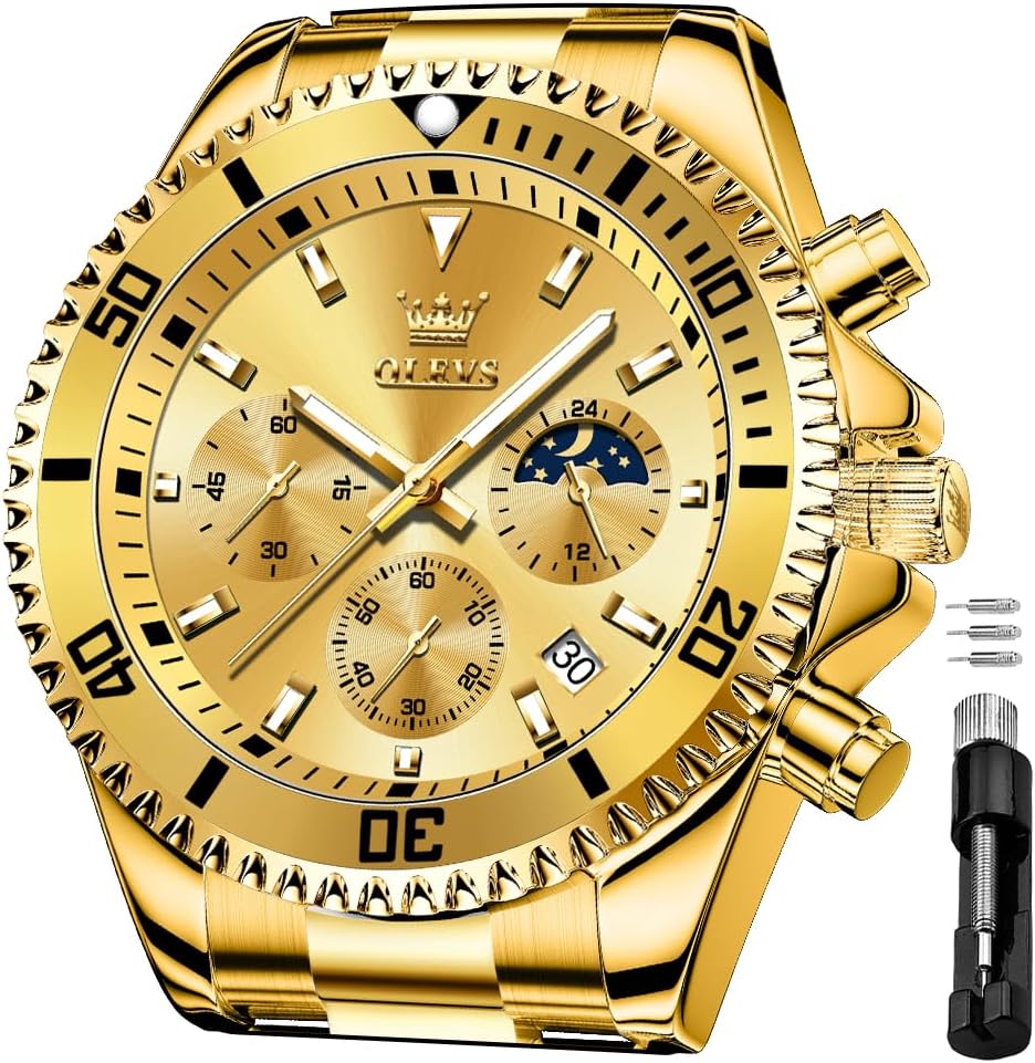 OLEVS Men's Waterproof Watches Stainless Steel Waterproof Chronograph Wrist Watches Luxury Dress White Luminous Big Face Analog Quartz Male Watches