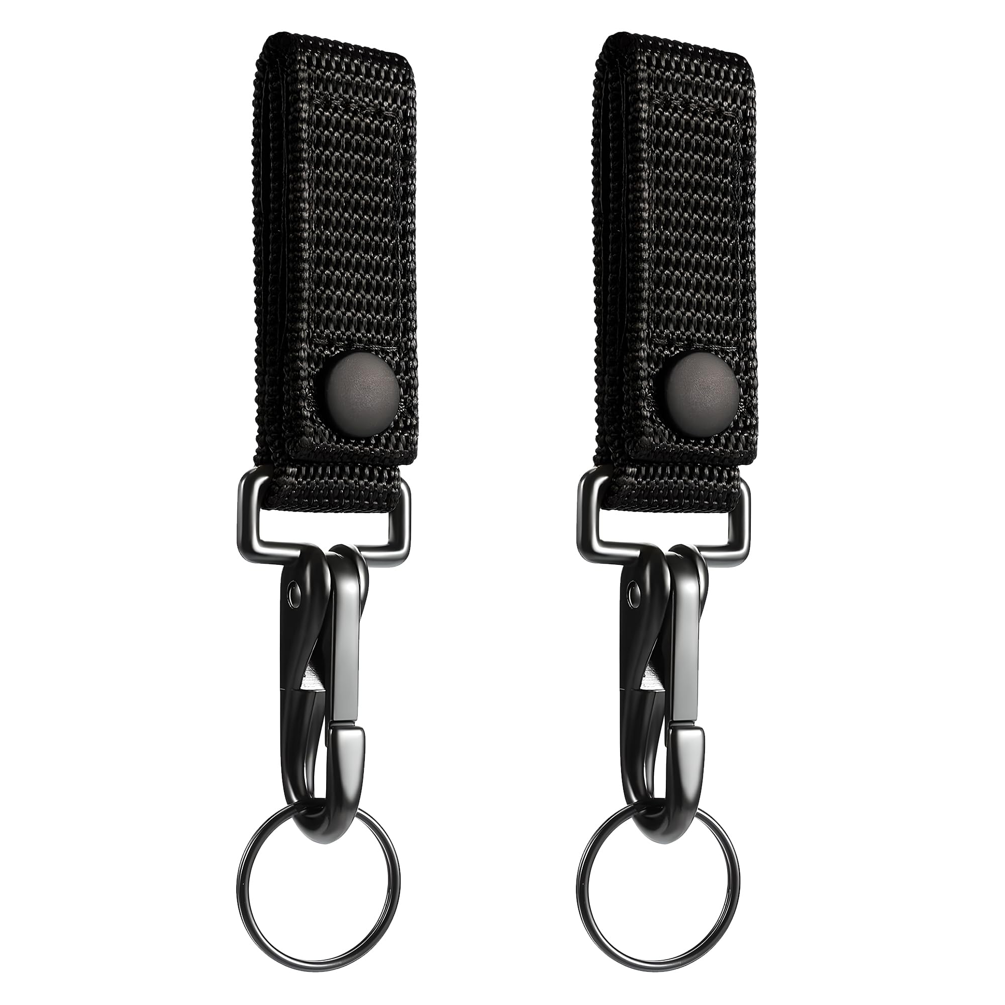 JSHYGOUP 2-Pack Heavy Duty Belt Keeper Clip Key Holder with Metal Key Fob, Nylon MOLLE Strap, Key Ring