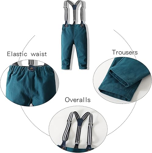 Miniatura 4 de Kimocat Ropa para bebé niño, ropa de caballero, traje para recién nacido, camisa de pajarita + pantalones con tirantes