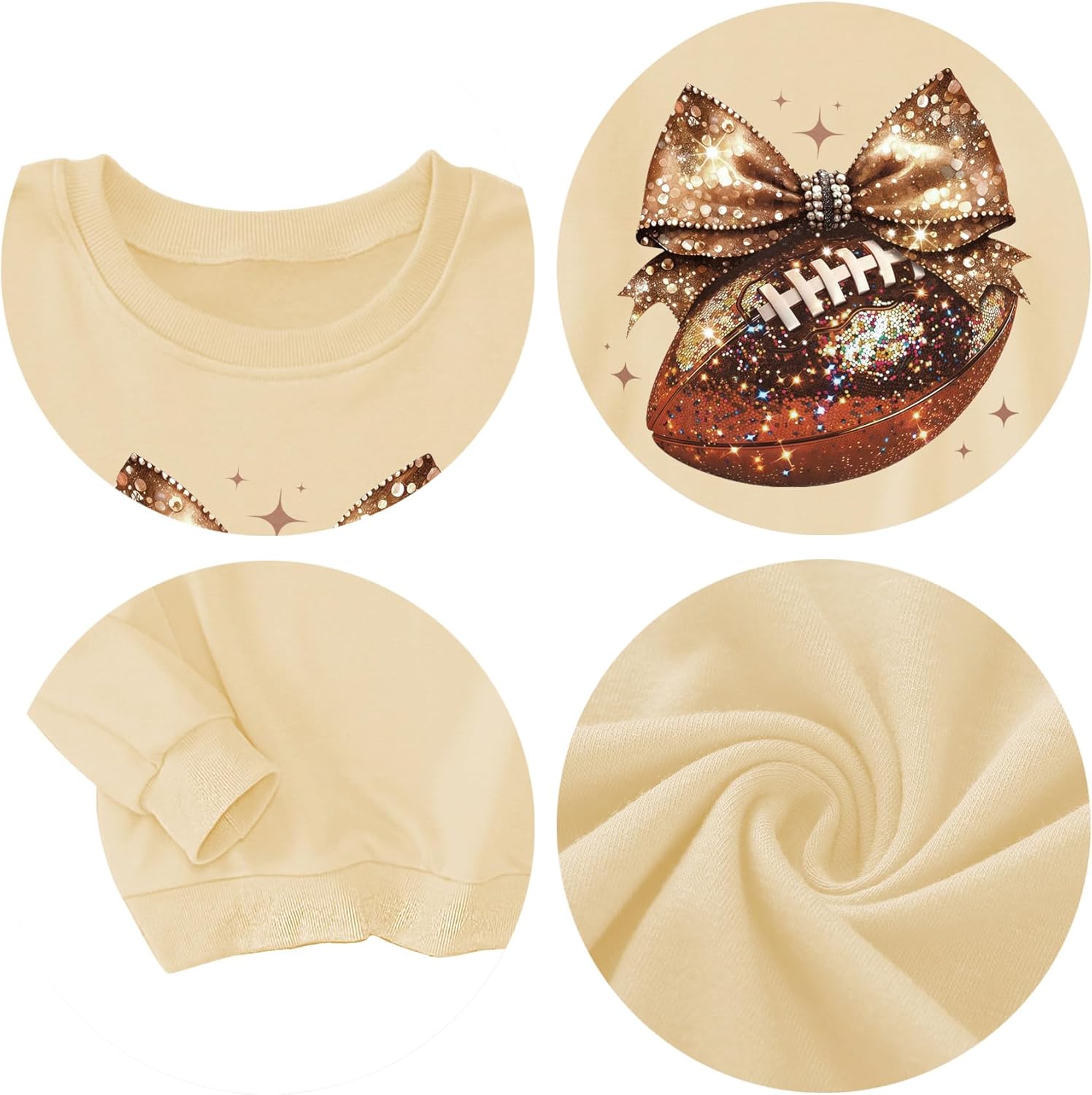 Football Sweatshirt Women Cute Football Bow Ribbons Graphic Pullover Shirt Football Season Long Sleeve Tops(Apricot,Large) - Image 5