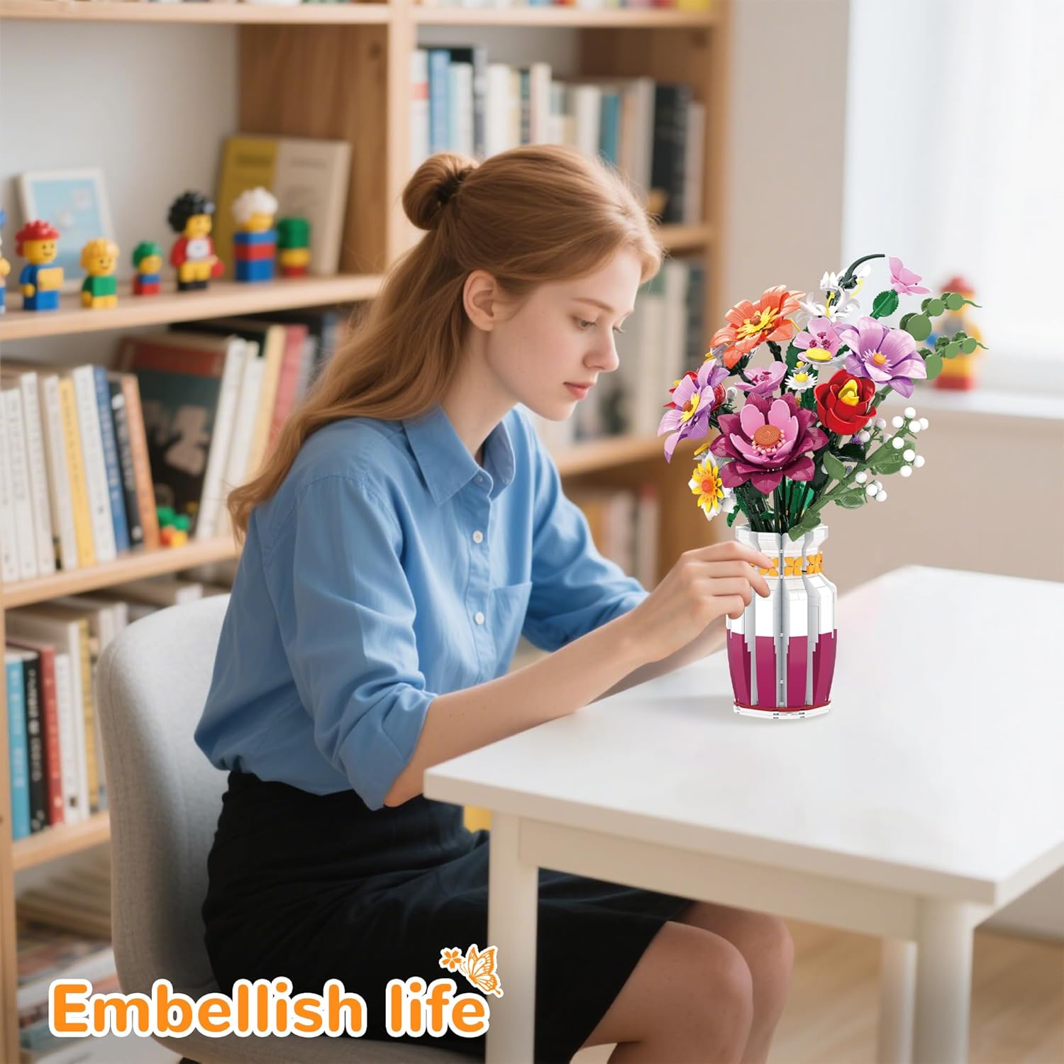 ZONECYTD Flowers Bouquet Building Set Wildflower with Vase Compatible with Lego Botanical Collection for Adults Women Girls 14+ Home Office Decor