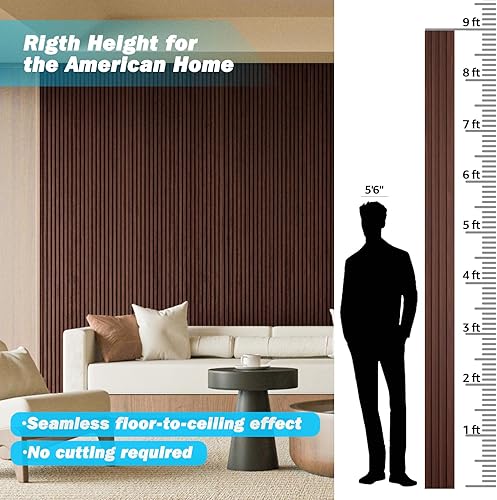 Miniatura 2 de Art3d Paneles de pared de madera de listones para decoración de interiores y techos, paquete de 4 piezas + 1 moldura final, tamaño 108 x 5.7