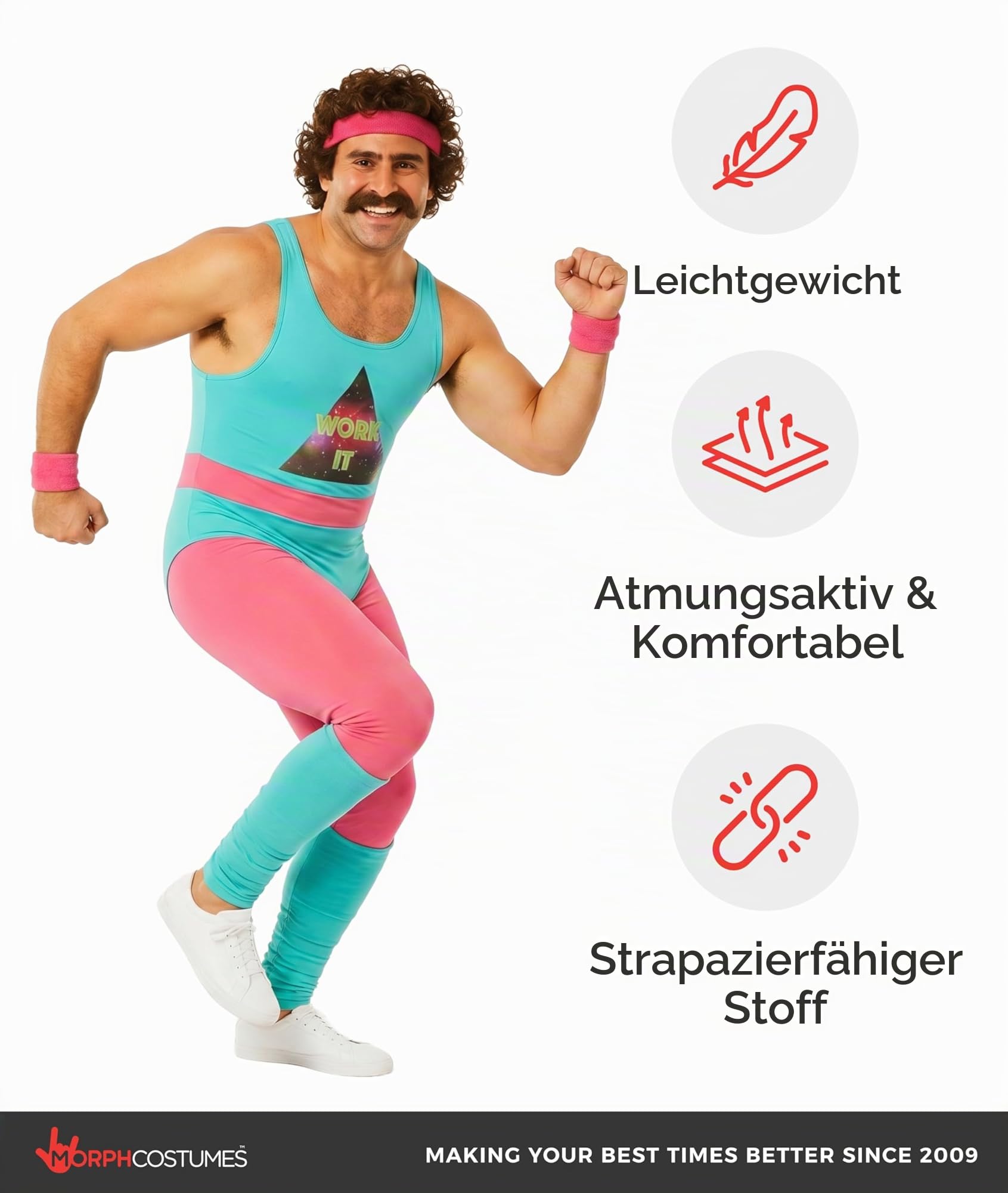 Fun Shack Aerobic Kostüm Herren, Aerobic Outfit 80er Herren, 80er Jahre Outfit Männer, Junggesellenabschied Kostum, Schlagermove Outfit Männer, Karneval & Fasching