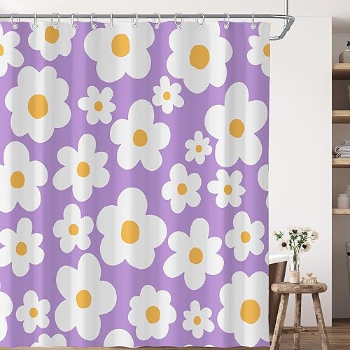 Miniatura 2 de Cortina de ducha bohemia con diseño floral retro y abstracto para baño, 72 pulgadas de ancho x 72 pulgadas de alto, diseño femenino de los años 70,