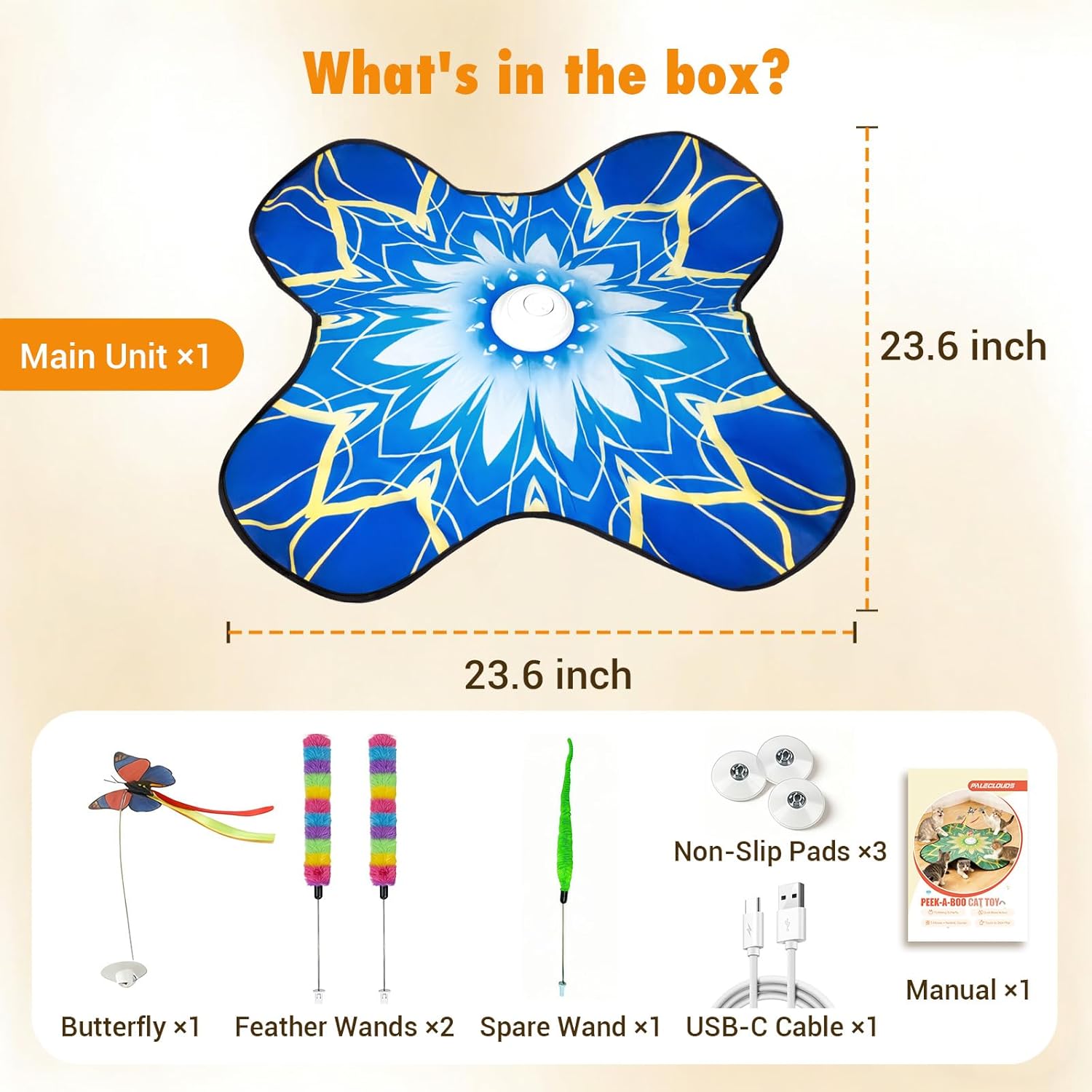 Interactive Cat Toys for Indoor Cats, 3-in-1 Hide and Seek Cat Toy with Fluttering Butterfly & Moving Concealed Feathers, 3 Prey Sounds, Rechargeable Auto Play Mat for Bored Adult Cats/Kittens (Blue)