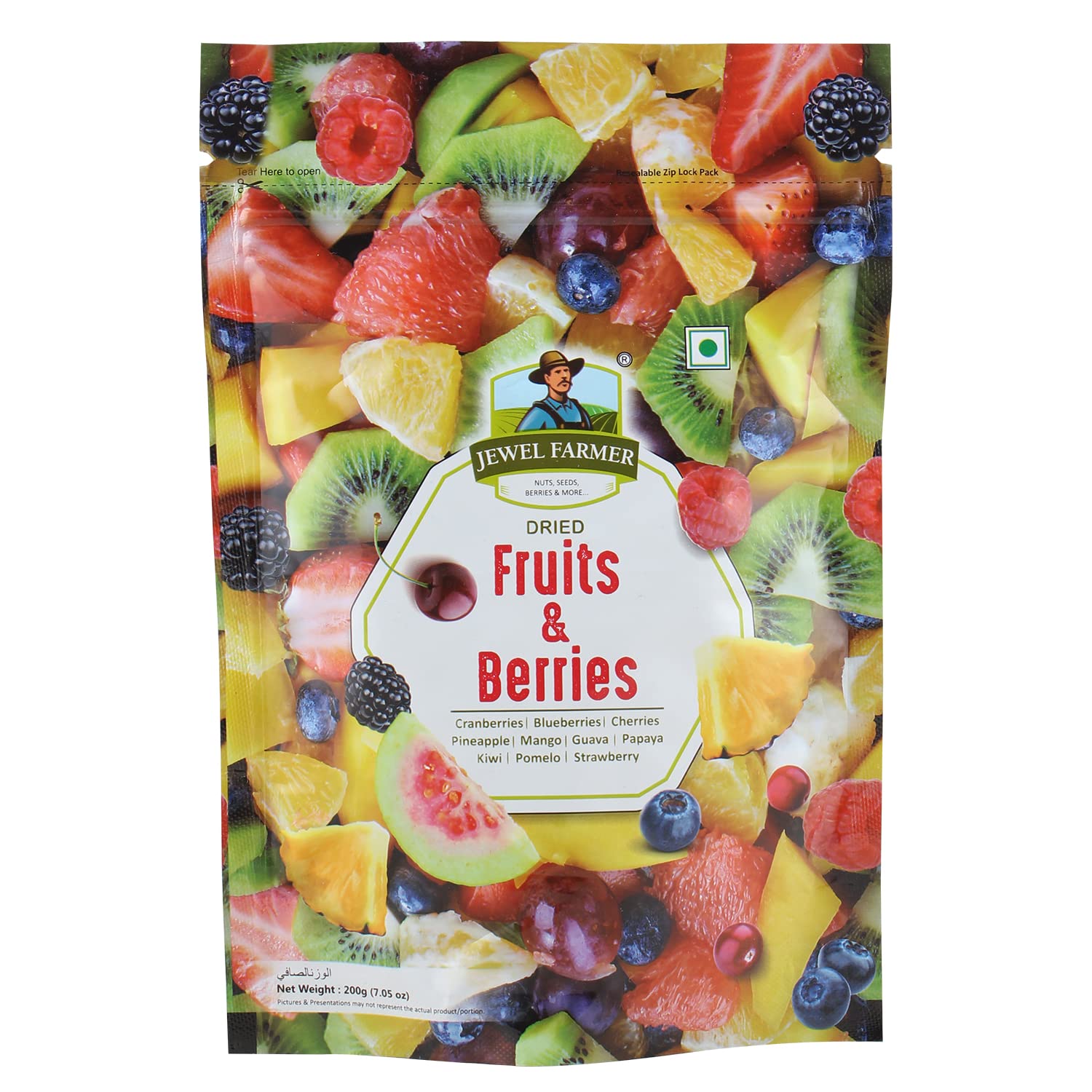 JEWEL FARMER Fruits & Berries Mix with Pineapple, Mango, Guava, Papaya, Kiwi, Pomelo, Strawberry, Cherry, Goji Berries, Cranberry & Blueberry (200g) (B079G5RRSX) Amazon Price History, Amazon Price Tracker