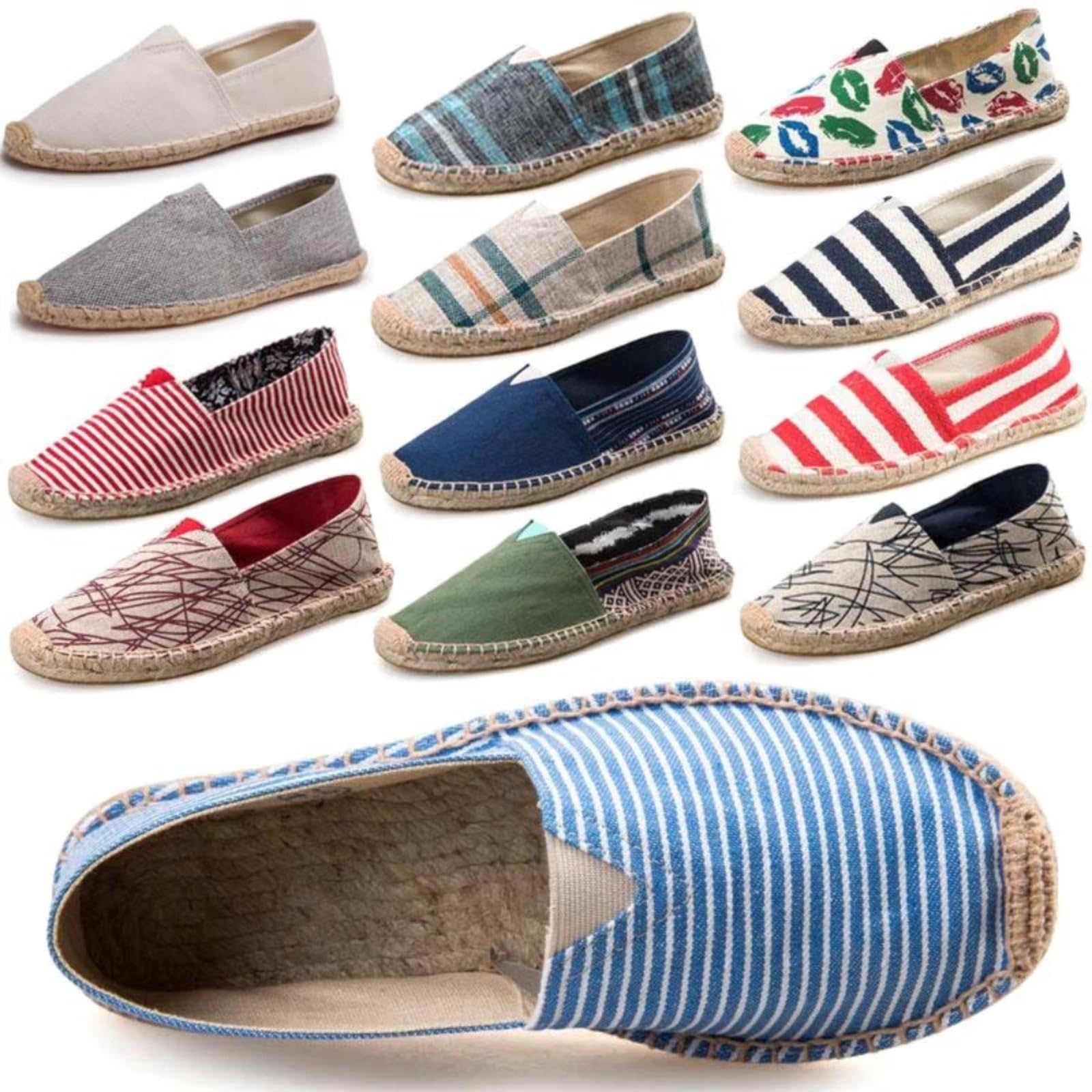 Zapatos Pescador Suela Lino Tela Lona Hombres Mujeres(Labios pequeños,41)