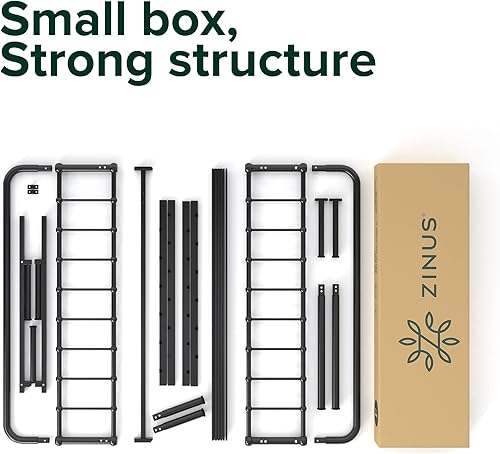 Miniatura 33 de Zinus Florence - Base de cama con plataforma de metal, base de colchón, no necesita somier, fácil montaje, blanco, tamaño matrimonial. Blanco,Negro