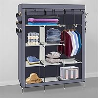 Vista 103 de 67" Portable Wardrobe Closet, Wardrobe Closet for Hanging Clothes with 2 Hanging Rods, 12 Clothes Storage Organizer Shelves, Non-Woven Fabric Grey