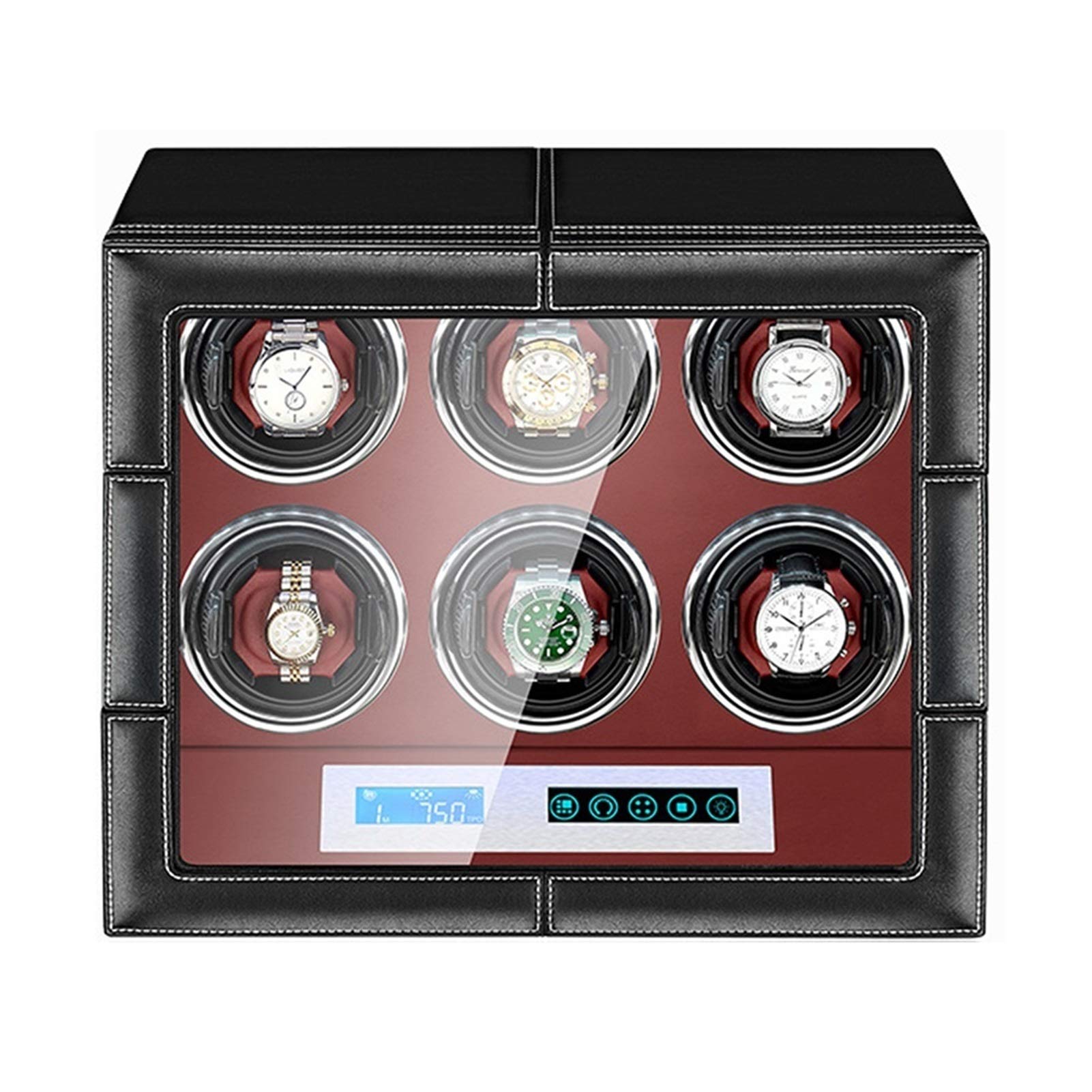 CGCSYZ Automatic Watch Winder LCD Touch Screen Control Adjustable Watch Pillows Built-in Illumination Quiet Motor Black Leather Finish