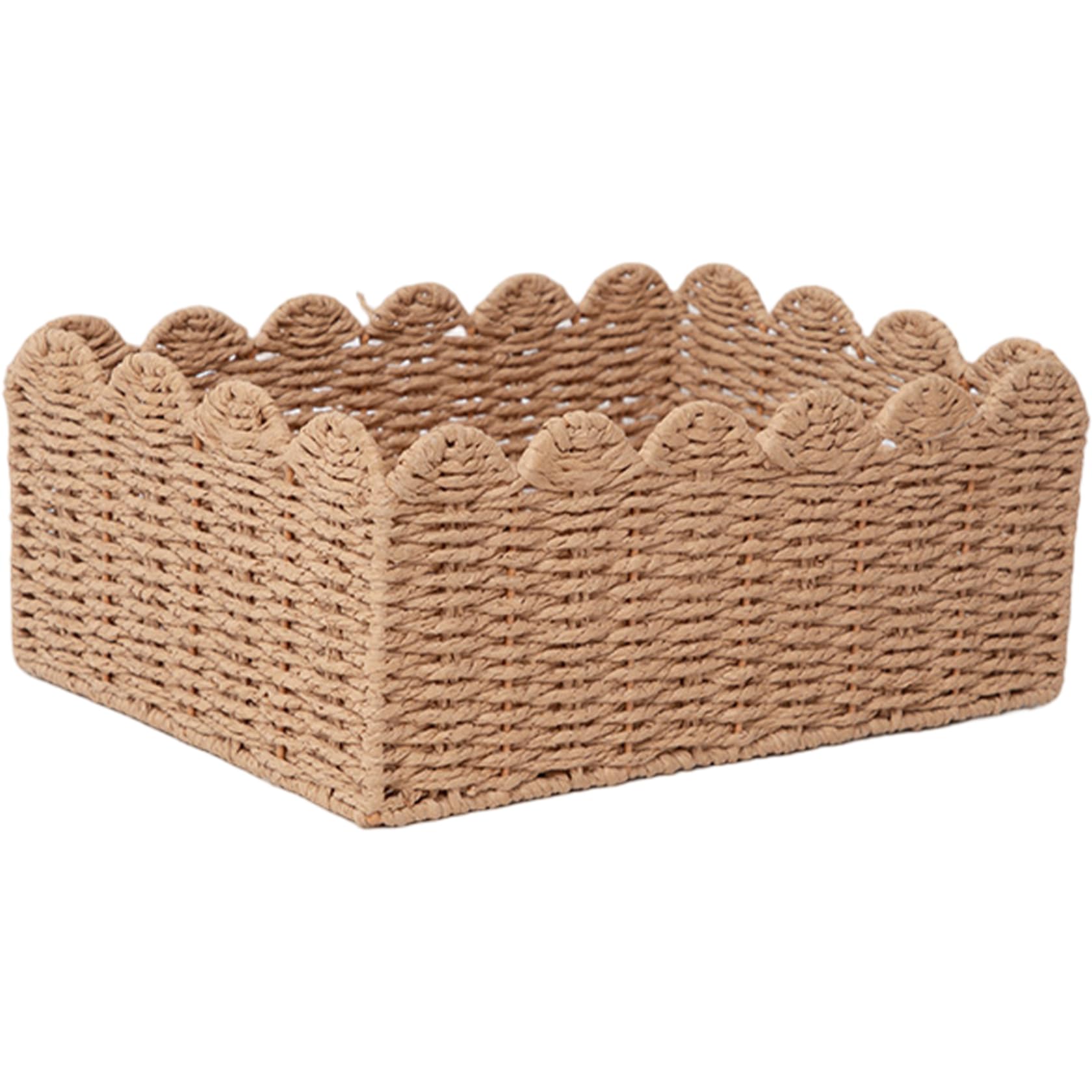 CNAFGBGG Scalloped Basket, 14.2x10.6x5.9 Inch Stackable Wicker Baskets, Home Storage for Bathroom, Bedroom, Kitchen.