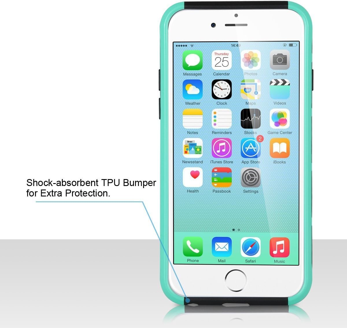 iPhone 6 Case, Lumsing Hybrid High Impact Double Layer Armor Defender Case Protective Cover for Apple iPhone 6 (4.7 inch Screen) with Screen Protector (2 in 1/Mint Green-Black)