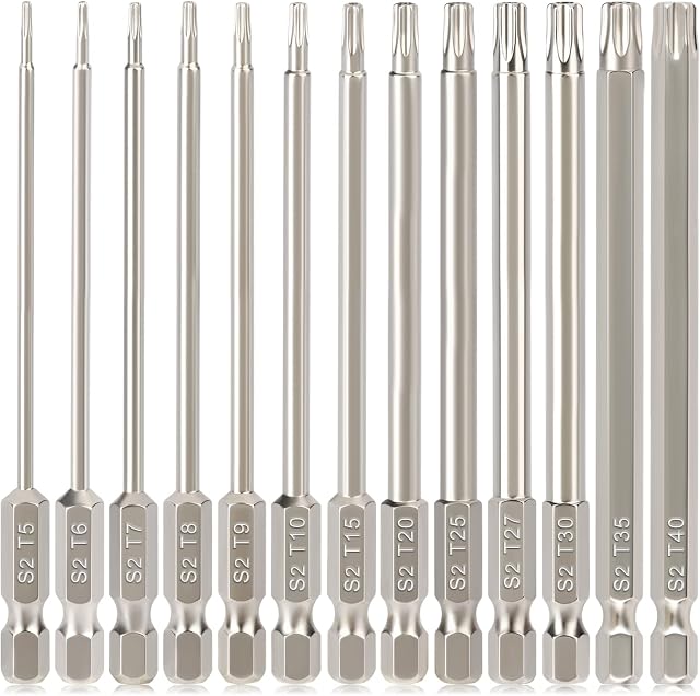 Torx Bit Set Hakkin 13Pcs 100mm Tamper Proof Security Torx Bits Premium S2 Steel 1/4 Hex Shank Magnetic Torx Screwdriver Bits for Power Impact Driver T5 T6 T7 T8 T9 T10 T15 T20 T25 T27 T30 T35 T40