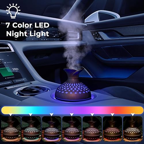 Miniatura 3 de Mini humidificador portátil, pequeño jarrón de grano de madera de 10.1 fl oz, humidificación silenciosa de plantas de niebla fría para dormitorio y