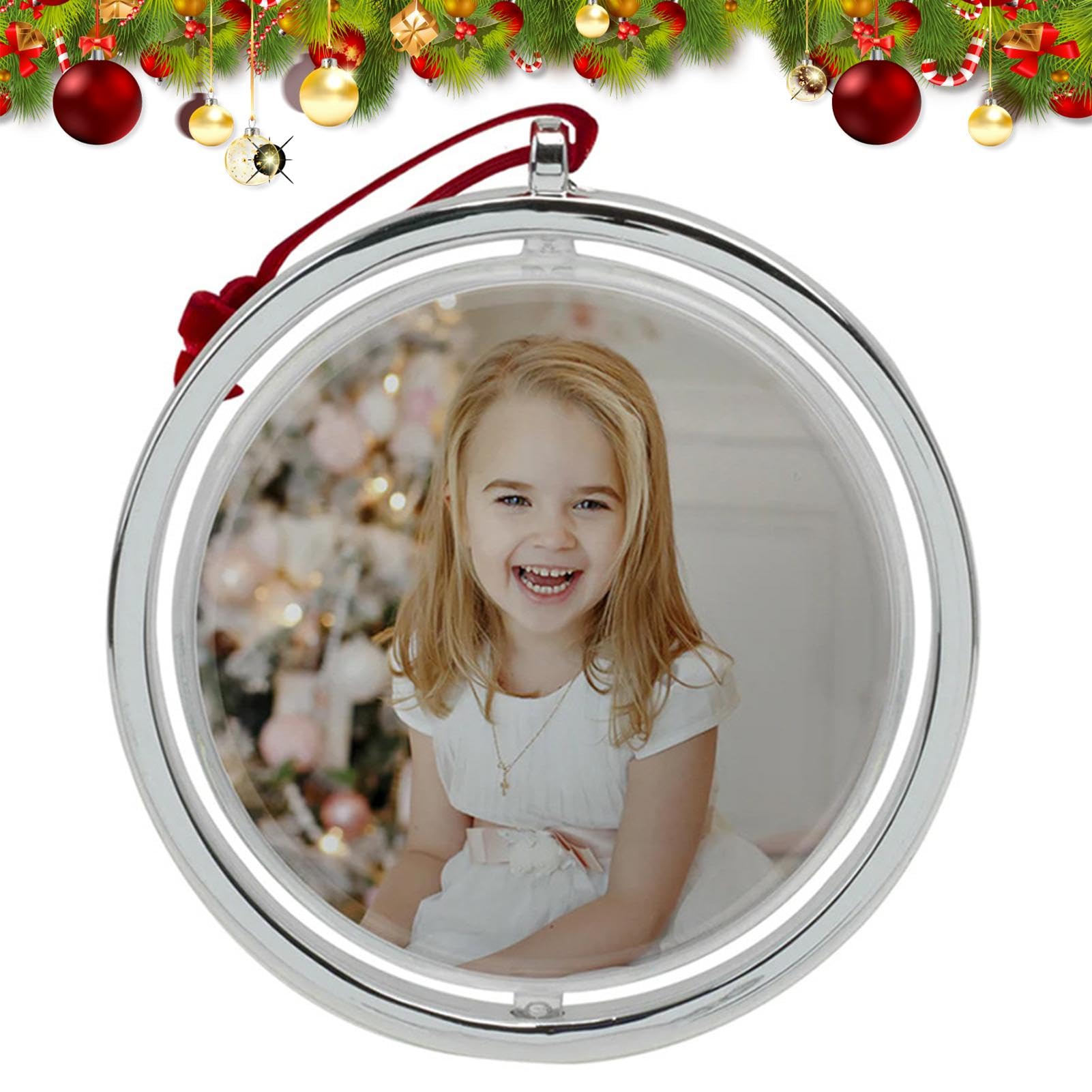 Adorno de árbol de fotos de Navidad con marco de fotos giratorio, colgante de acrílico para árbol de Navidad, adorno navideño personalizable para fotos familiares, adornos personalizados para árbol de