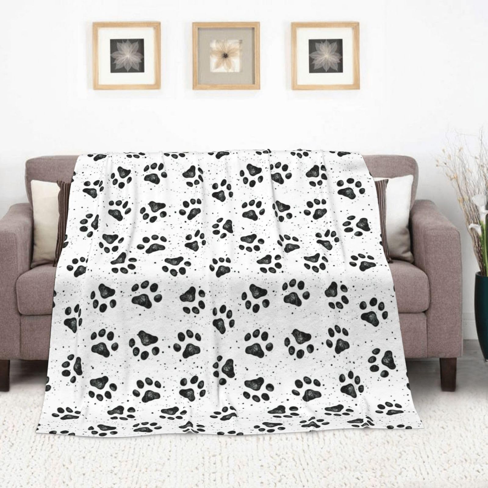 Couverture en flanelle avec motif patte de chien - 177,8 x 203,2 cm