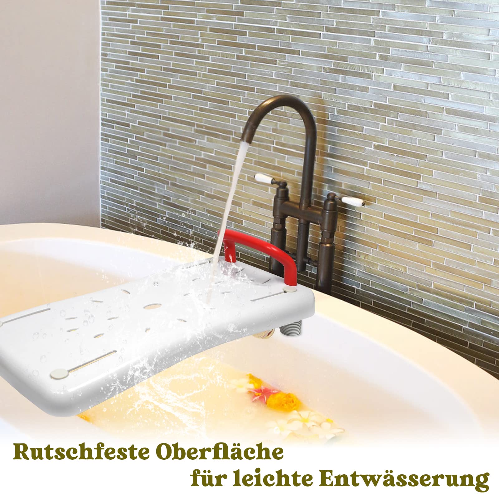 HENGMEI Badewannensitz Senioren, Badewannenbrett Badewannen Einstiegshilfe, Einstellbar Plastik Sitz Bath Erwachsene, Duschbrett für Badewanne mit Seifenablage und Haltegriff, Schwarz Griff