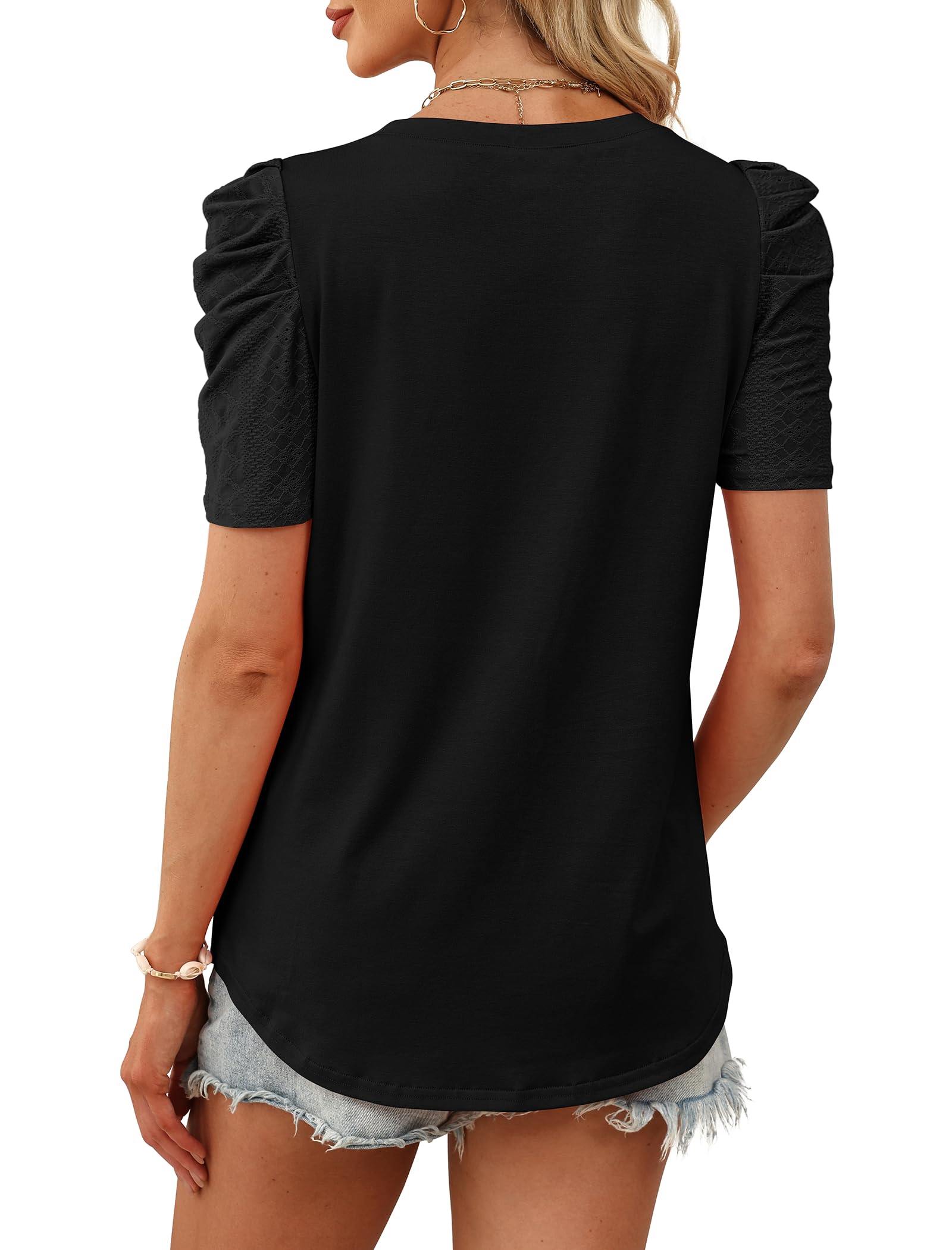 WIHOLL Summer Tops for Women Puff Sleeve Crewneck T Shirts Dressy Casual Blouses Spring Outfits Fashion Clothes