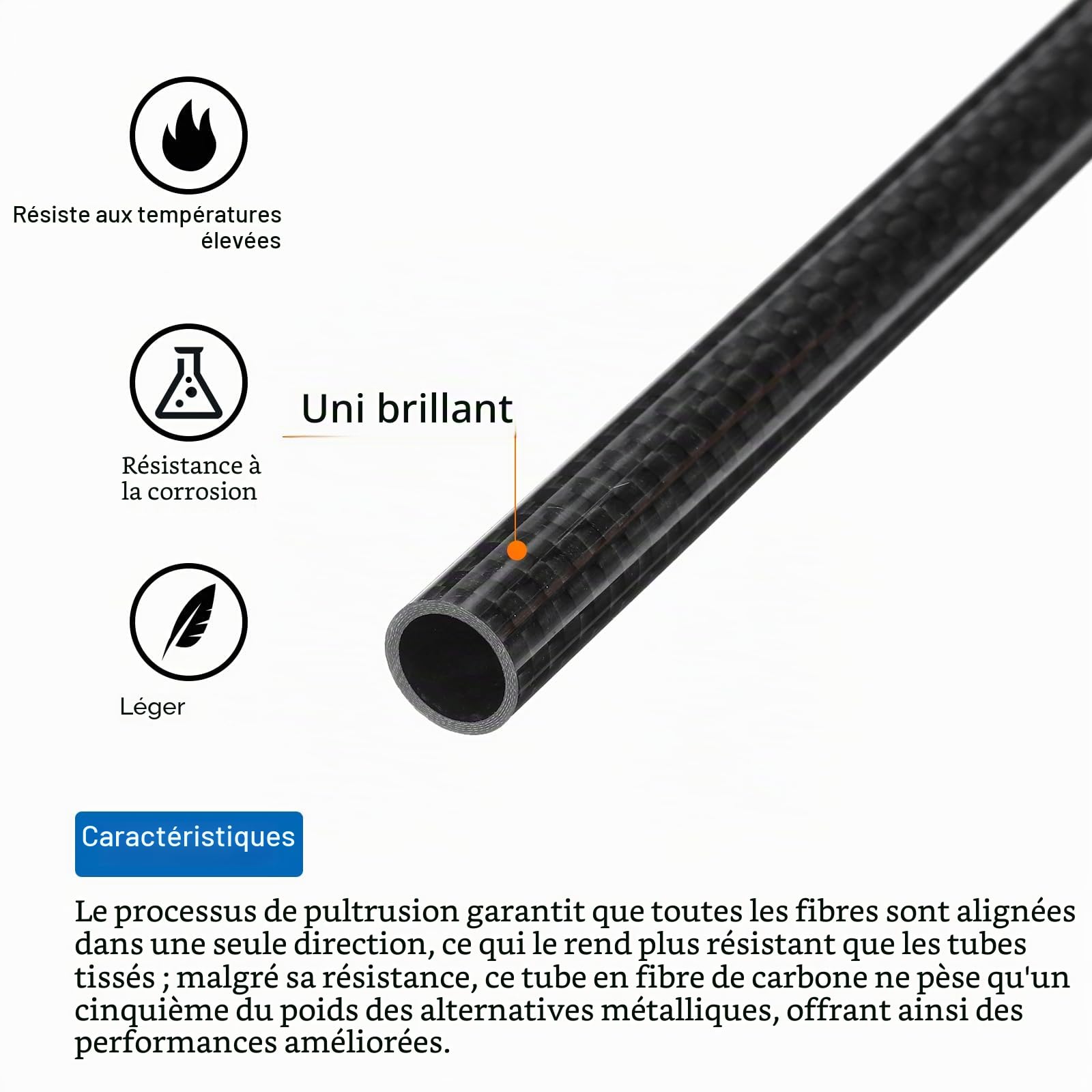 QUARKZMAN 1Pcs Tube En Fibre De Carbone 8 X 10 X 330Mm Surface Brillante Rod 3K Enroulé Naturel Carbone Tubage Rond Pour Avion Rc Multicoptère Quadcoptère