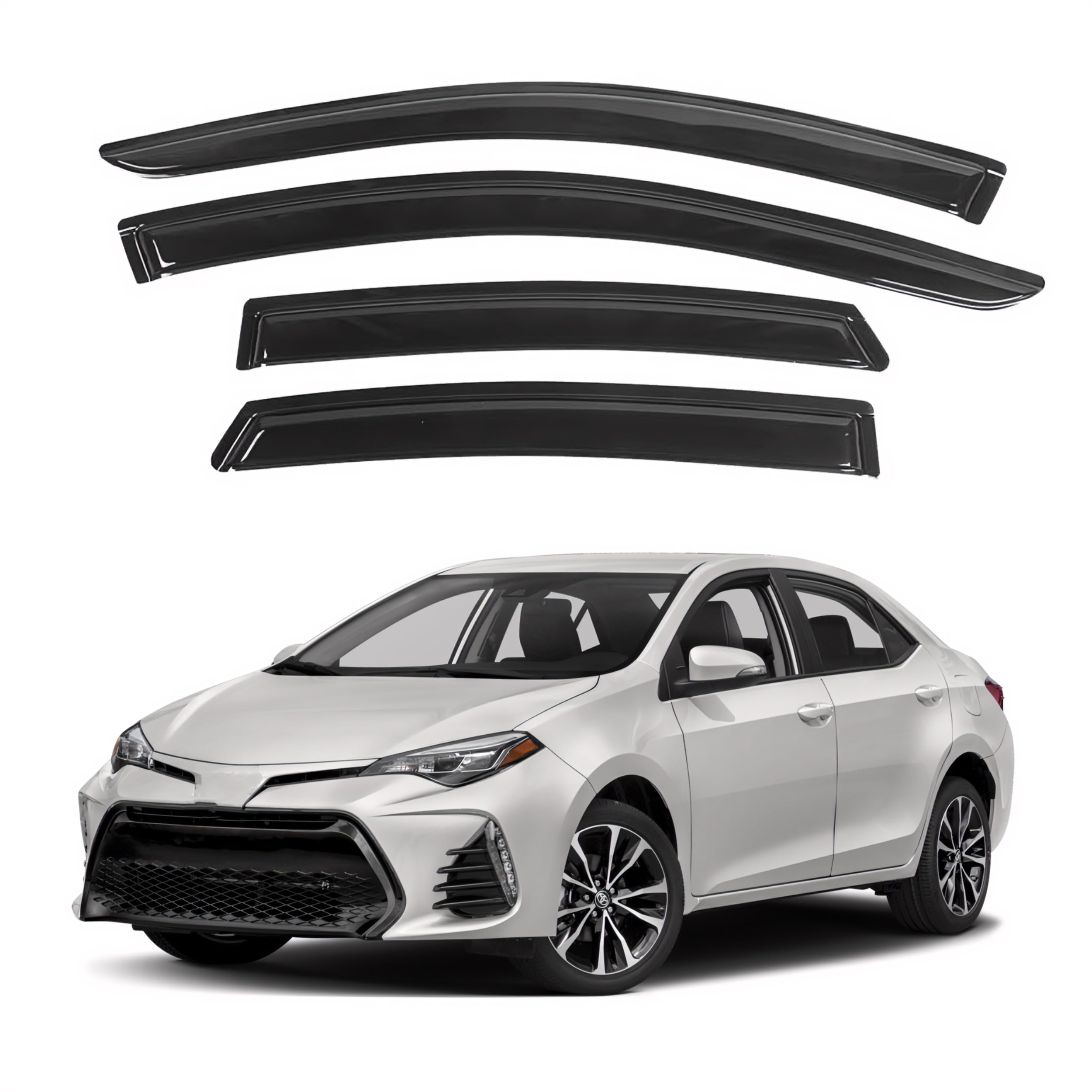 IG Window Visor for Toyota Corolla Sedan 2014-2019, Rain Guard Tape-On Sun Wind Side Vent Window Deflector Mugen Style, 2014 2015 2016 2017 2018 2019 (Sedan Only)