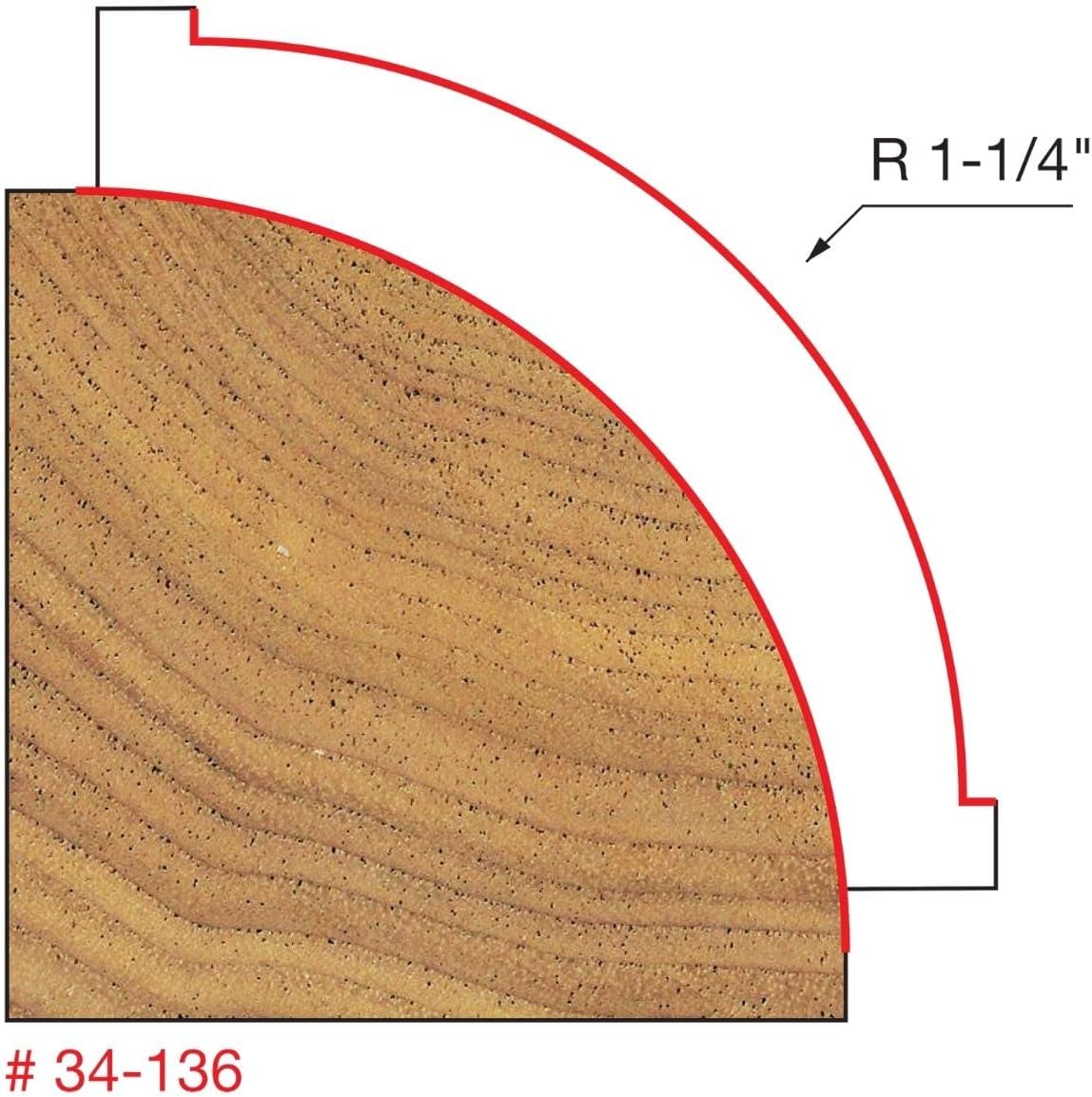 Freud Quadra-Cut Radius Rounding Over Router Bit with Perma-Shield Coating for Maximum Durability - Ideal for Moldings & Beading, 1-1/4" Radius, 1/2" Shank, 4 Cutters - 34-136