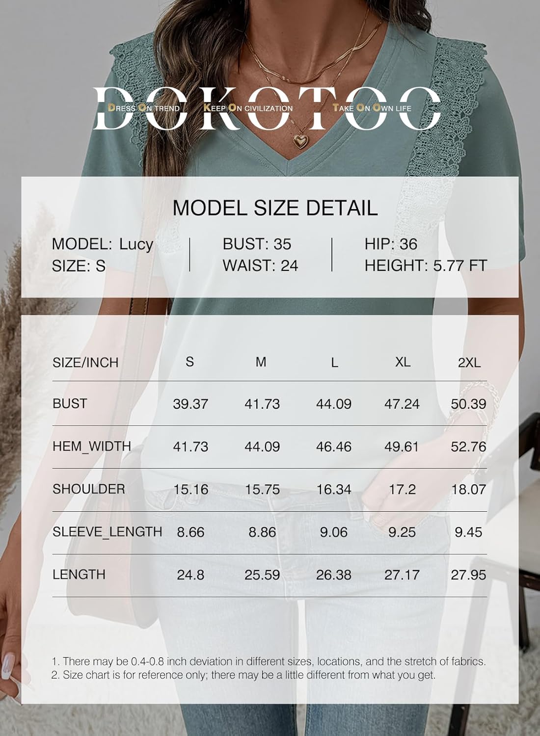 Dokotoo Women's Casual Summer T Shirts Short Sleeve V Neck Tops Lace Cotton Tshirts - Image 7