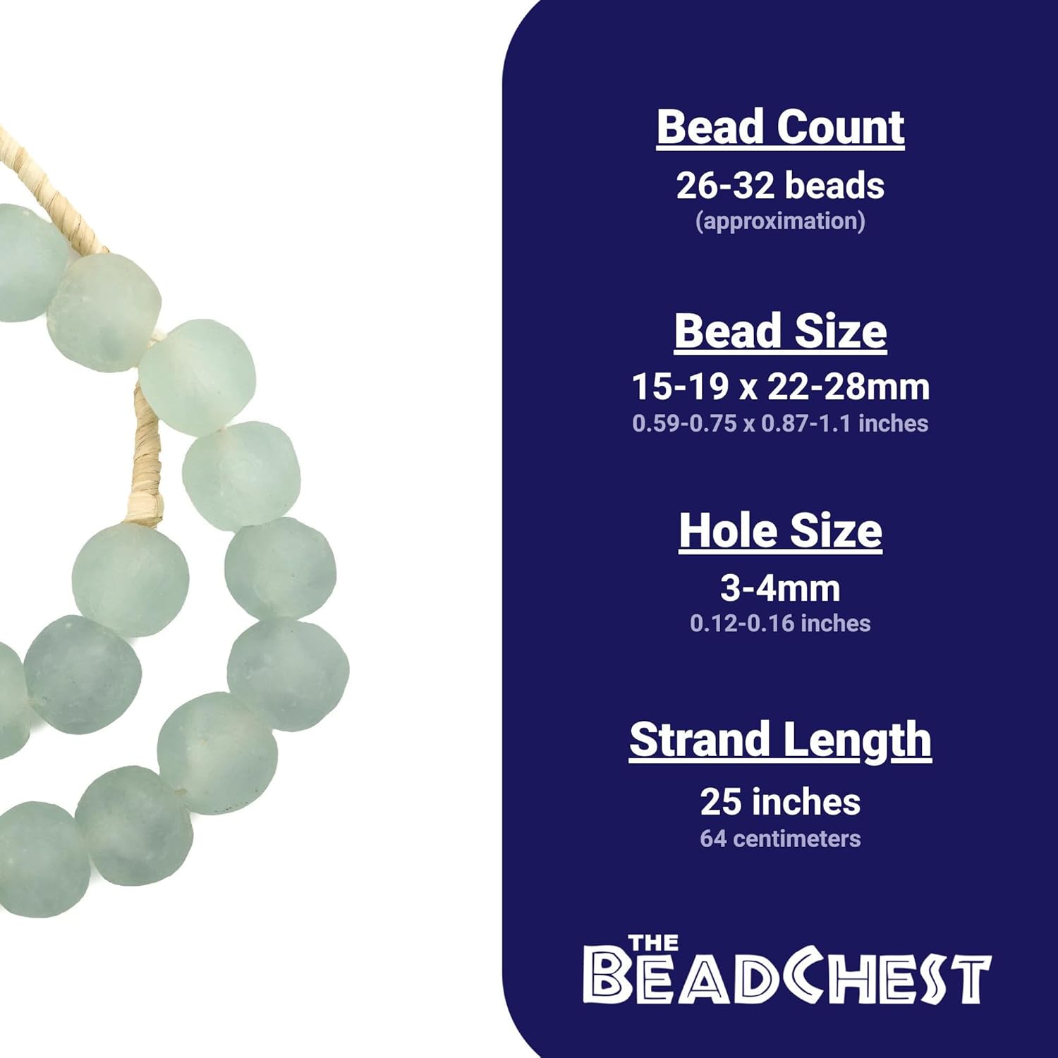 Jumbo Recycled Glass Beads, 21–25mm – African Sea Glass for Wall Hangings, Coffee Table Decor, Shelf Styling, and Home Accents – (Clear Aqua) – The Bead Chest