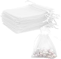 BOEIAC 50 Pack White Organza Bags 3x4 Inch Drawstring Sheer Pouches for Jewelry Party Favors Wedding Christmas Gifts