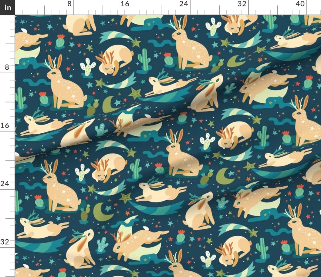 Spoonflower Fabric - Celestial Sunset Stars Moon Bunnies Rabbits Southwest Star Printed on Petal Signature Cotton Fabric Fat Quarter - Sewing Quilting Apparel Crafts Decor
